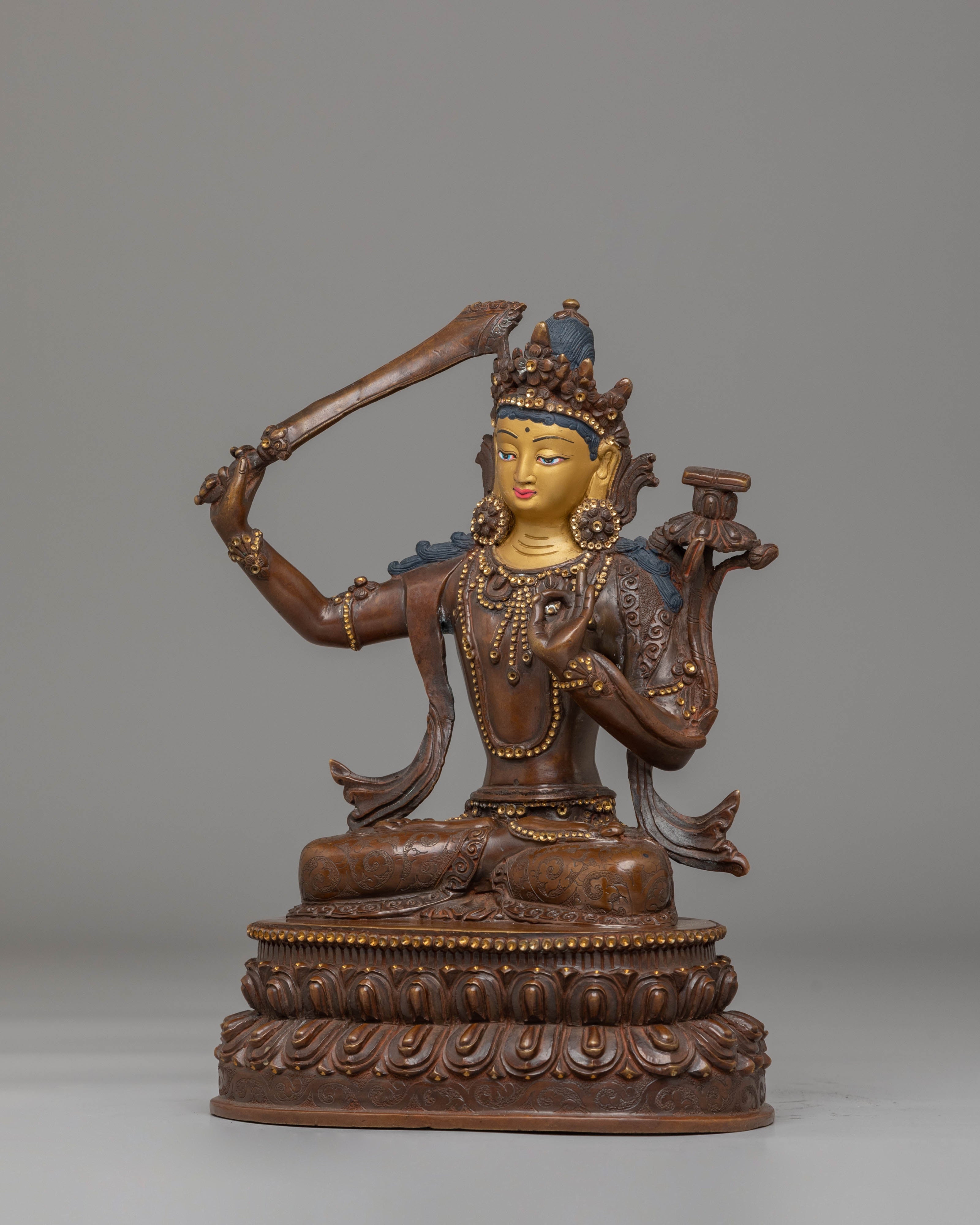 Handcrafted Tibetan Manjushri Bodhisattva Sculpture for Decor