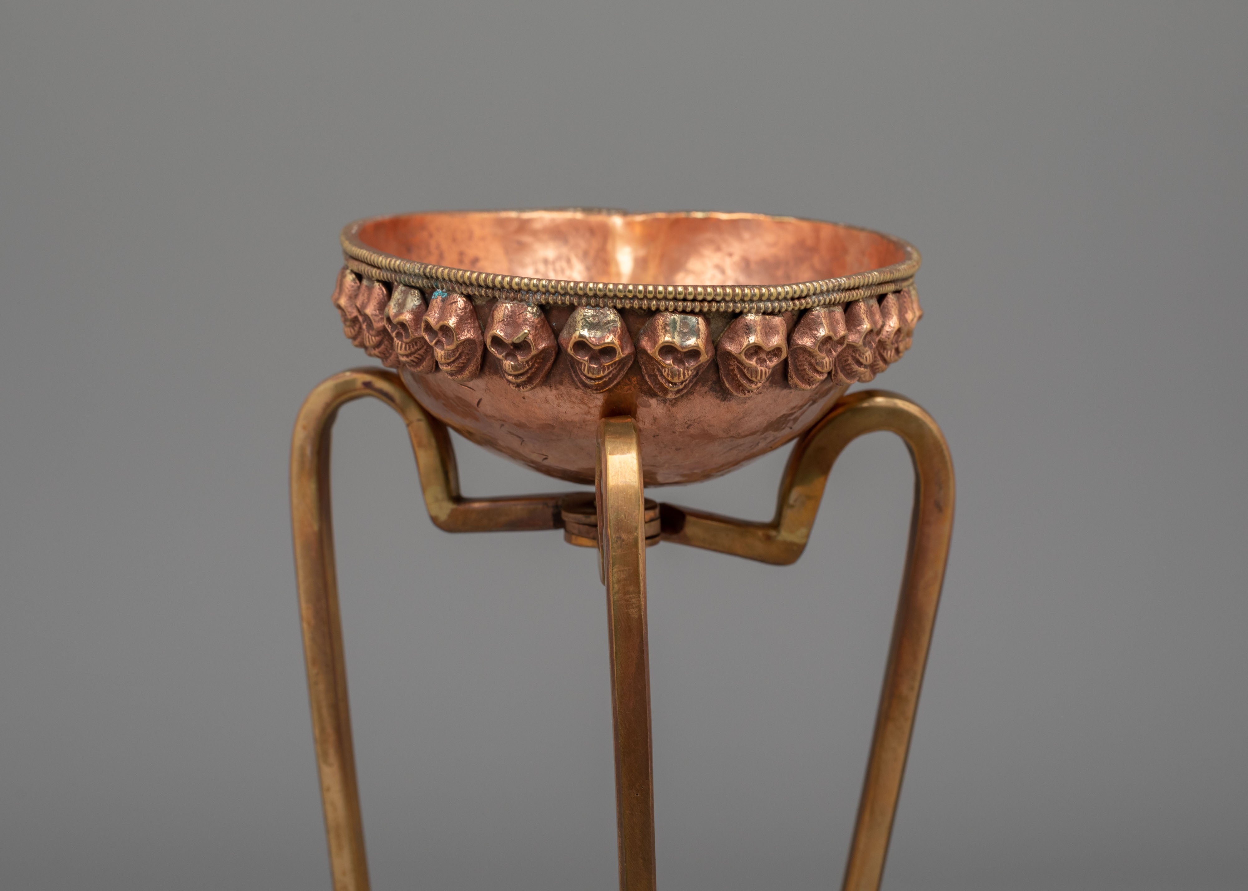 Kapala Skull Cup Stand Set | Himalayan Kapala Vessel with Skull Motifs