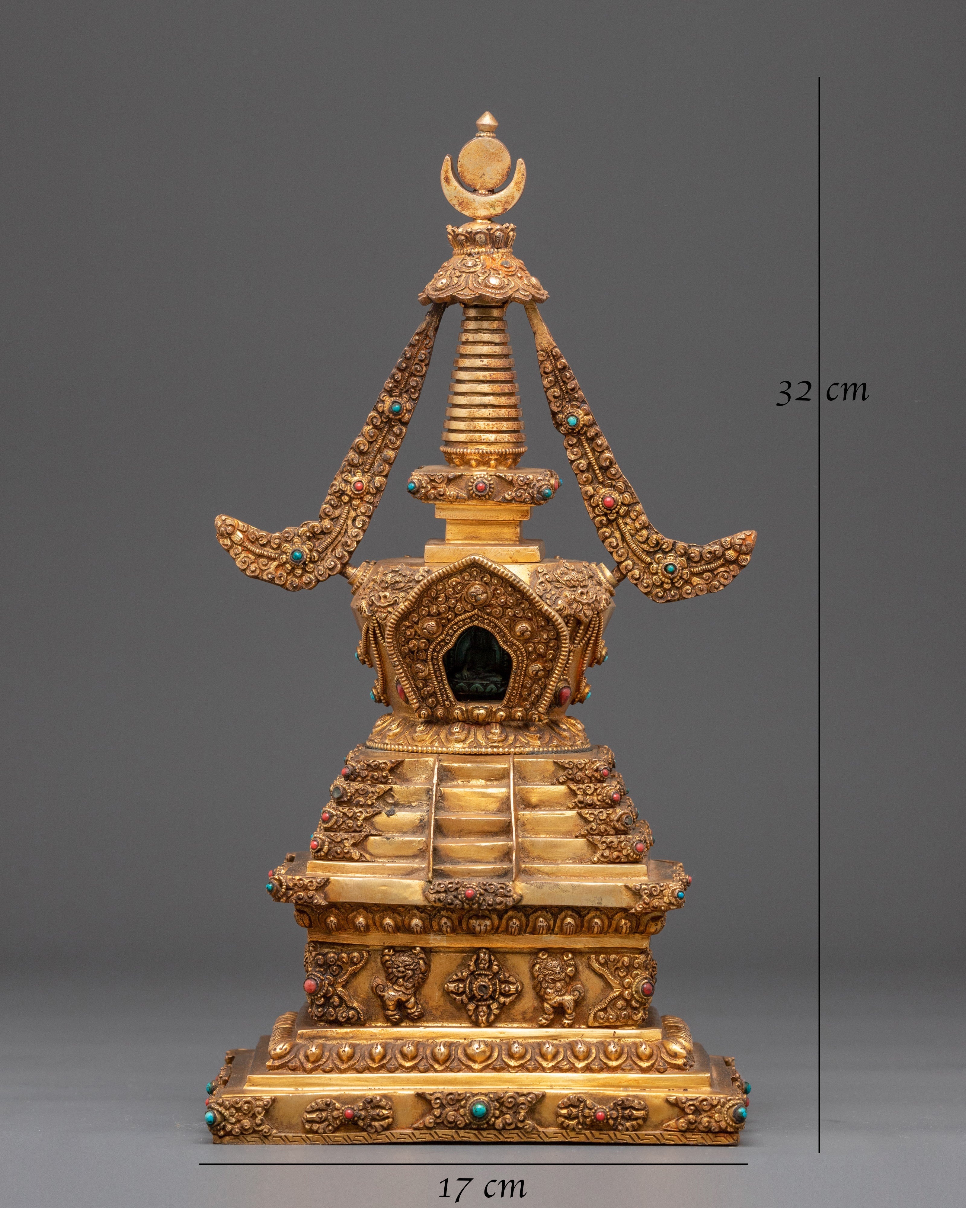 Sacred Buddhist Altar Stupa | Gold Plated Tibetan Shrine Decor