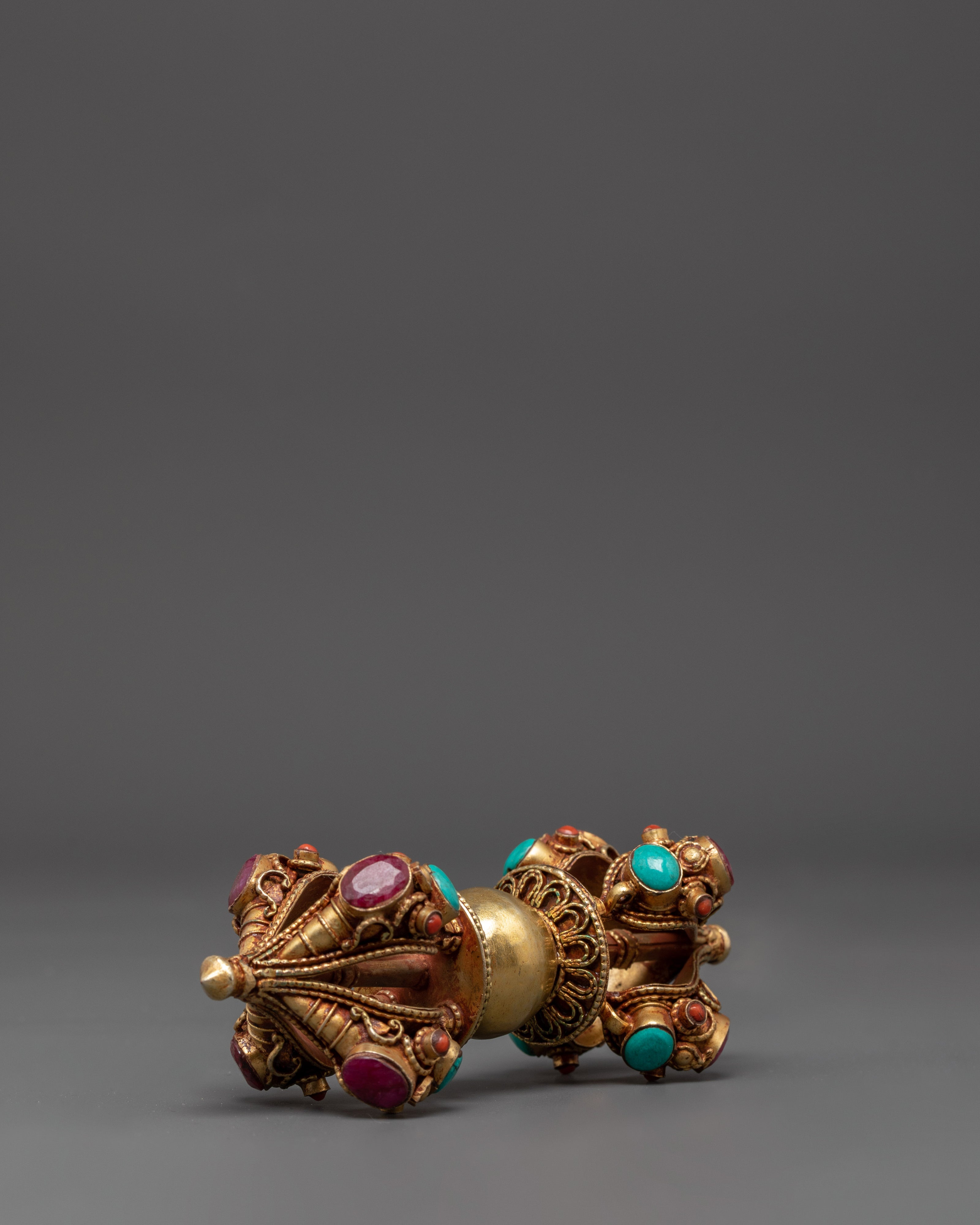 Sacred Tibetan Vajra Ritual Tool | Handcrafted Vajra with Gemstone Inlay