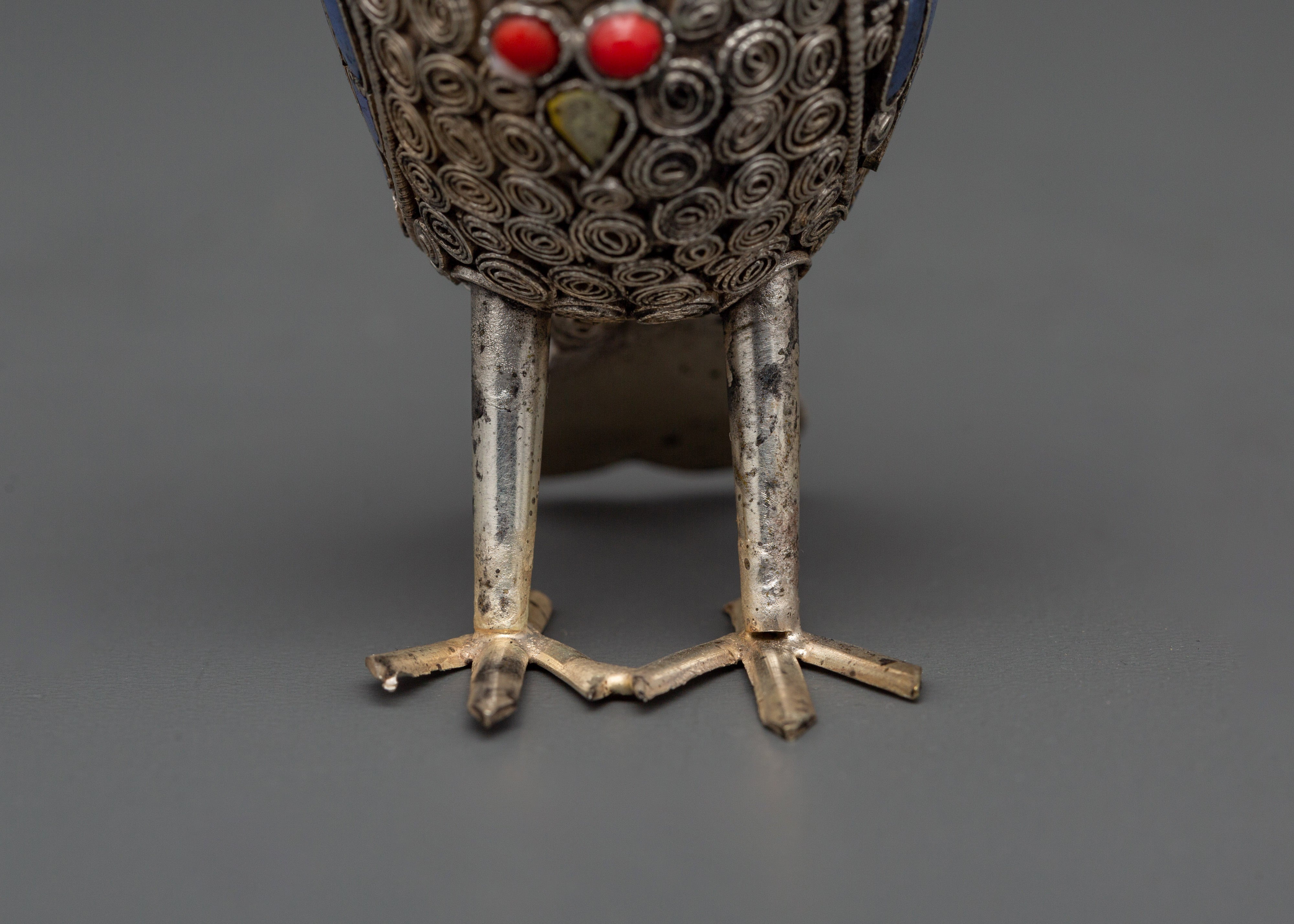 Handmade White Metal Owl Set | With Coral & Turquoise Stones