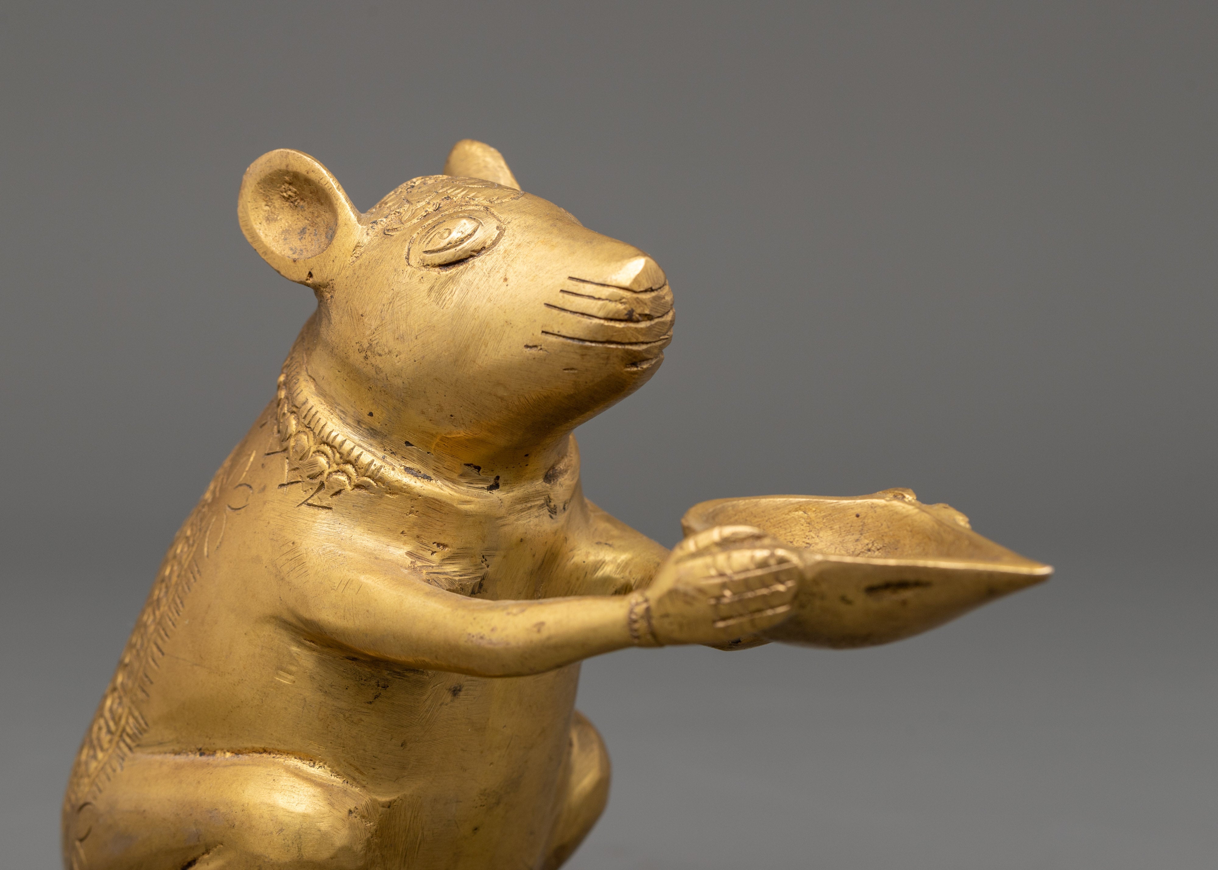 Brass Mouse Oil Lamp Sculpture | Ganesha’s Vahana Decorative Lamp for Ritual or Decor