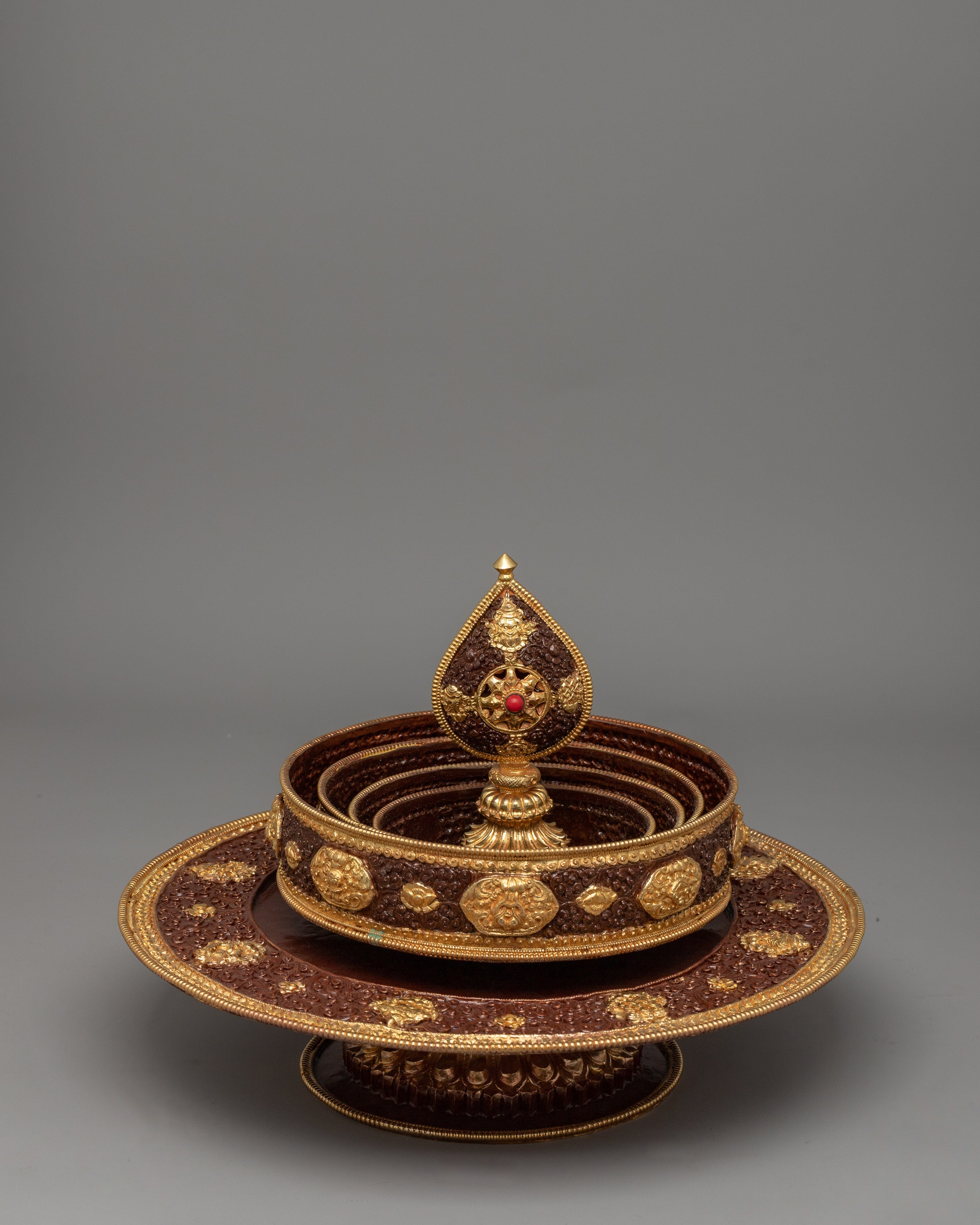 Tibetan Gold-Plated Ritual Mandala Set | Sacred Buddhist Mandala for Ritual Offerings