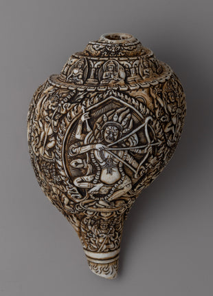 Intricately Carved Tibetan Conch Shell | Sacred Buddhist Sankha