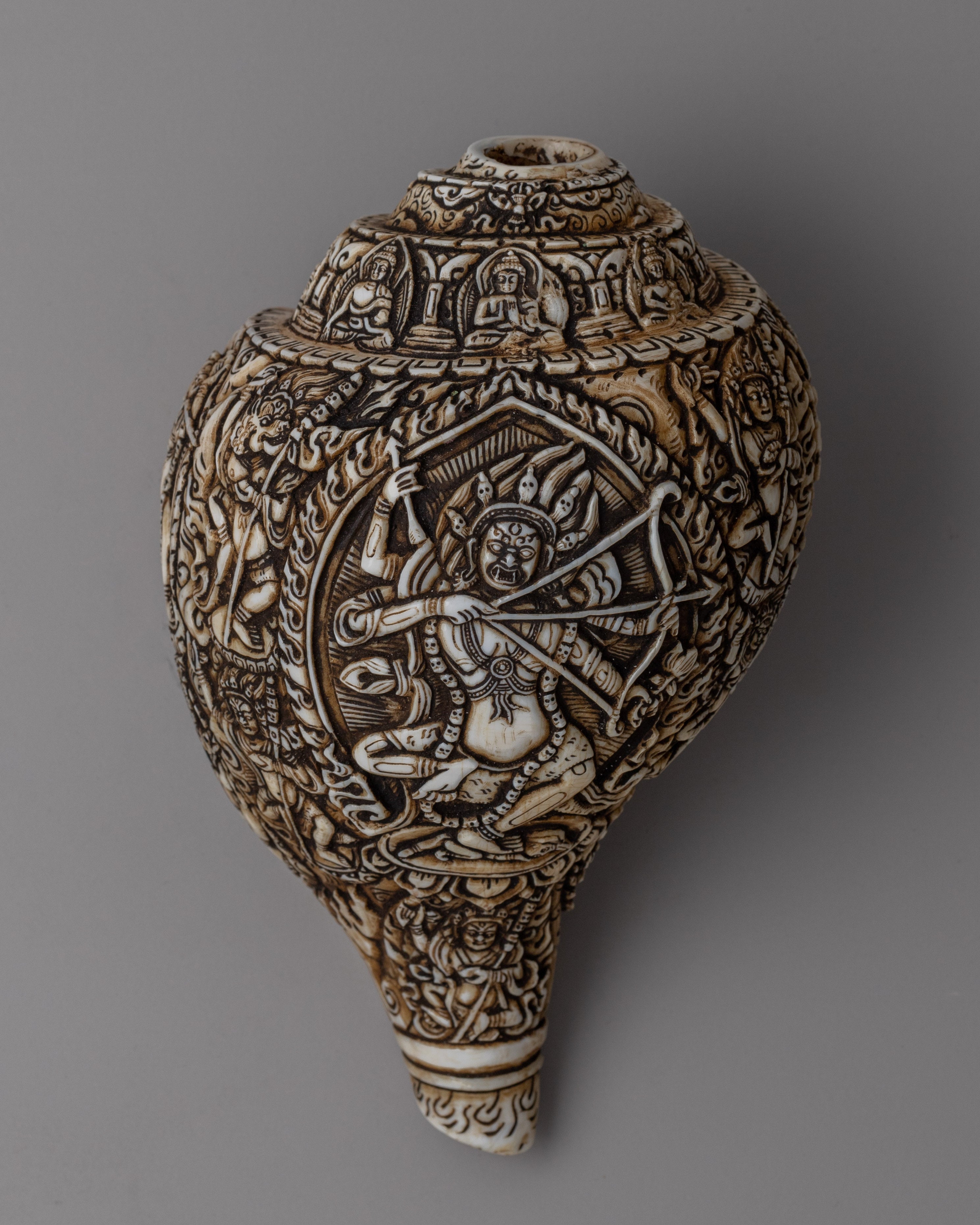 Intricately Carved Tibetan Conch Shell | Sacred Buddhist Sankha
