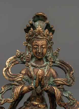 Naga Kanya Buddhist Sculpture of Serpent Goddess | Copper with Antique Finishing