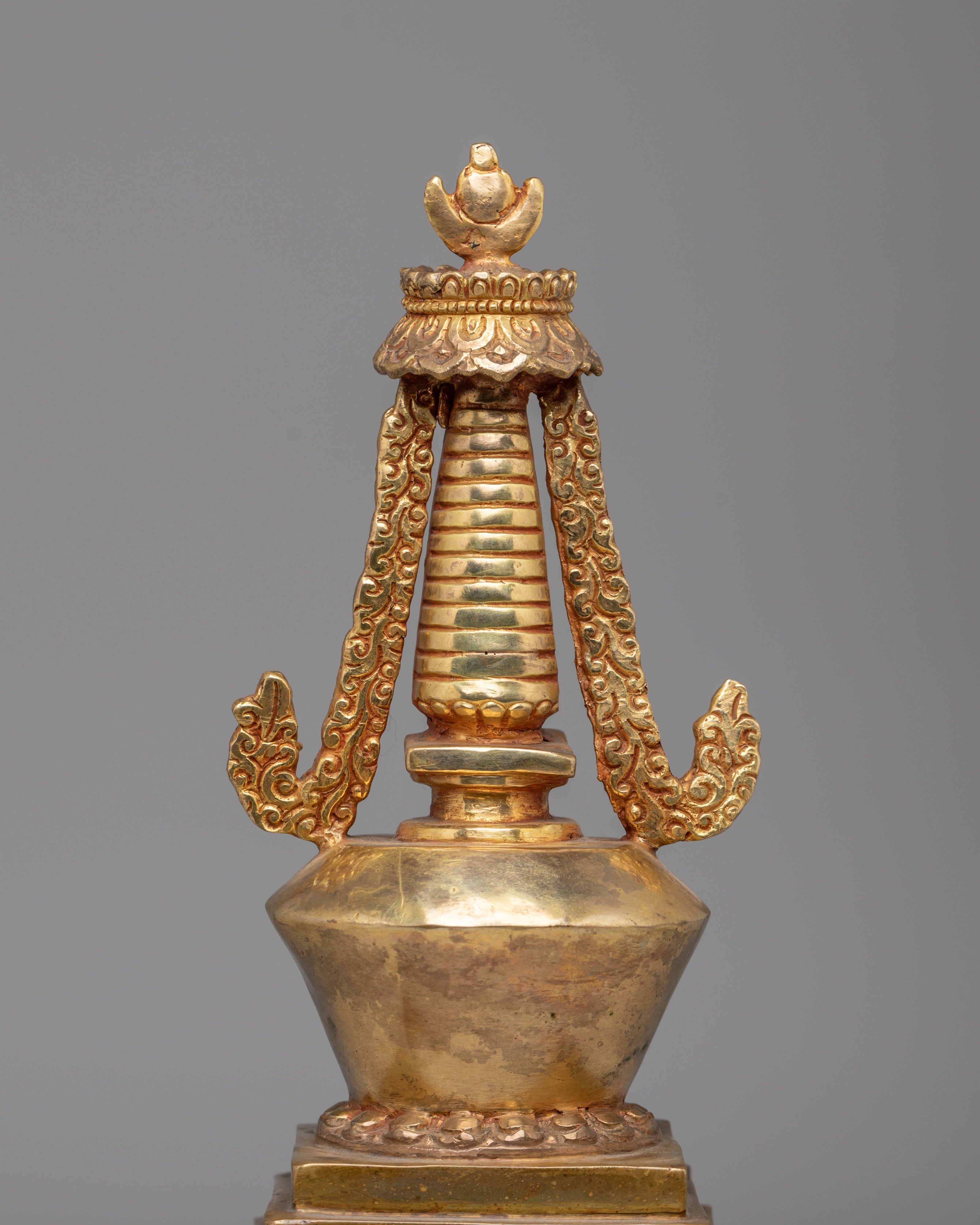 Sacred Altar Enlightenment Chorten | Gold Plated Copper Altar Sculpture