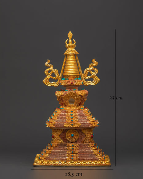 Vajrayana Stupa Art | Gold-Plated Copper Buddhist Altar