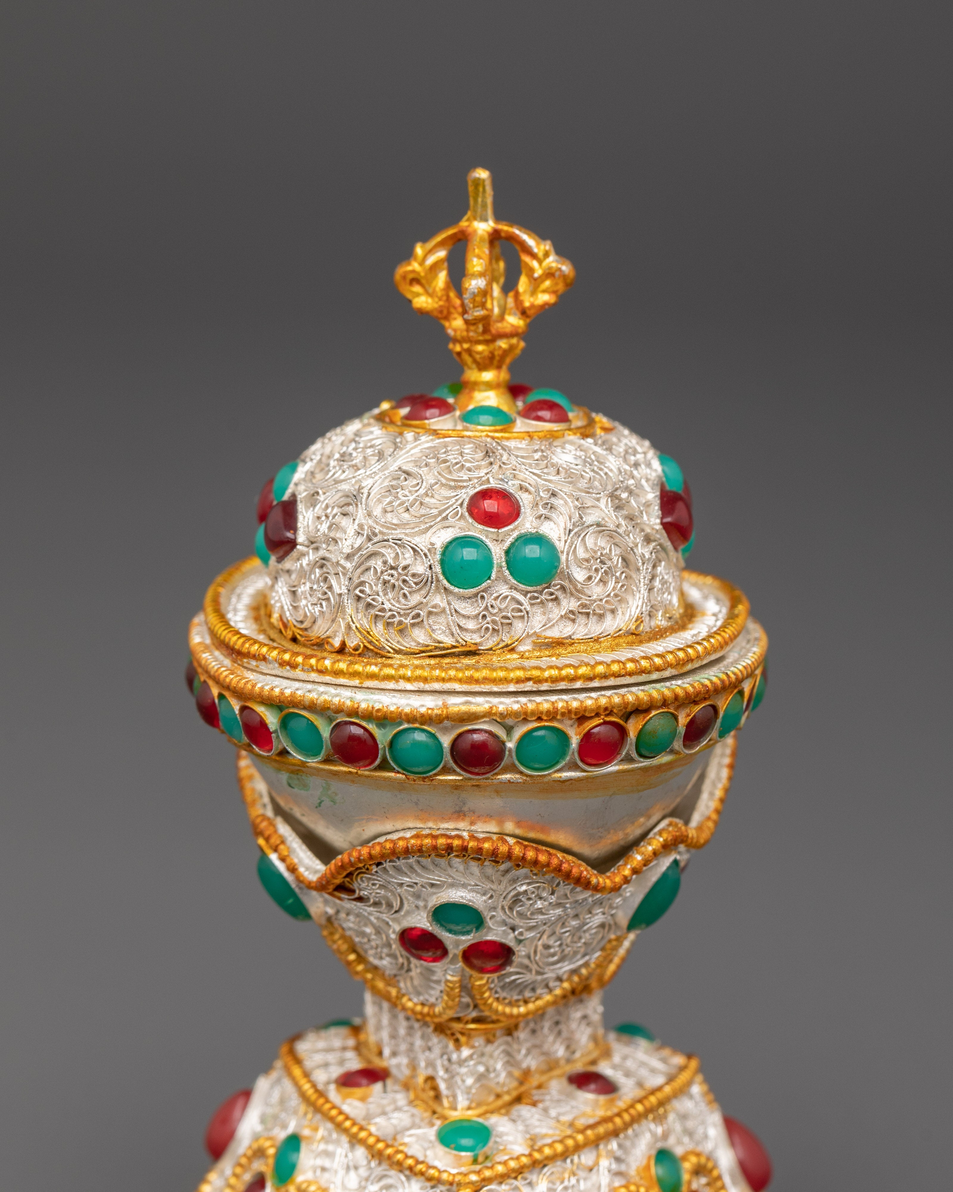 Silver and Gold Plated Kapala Set | Tibetan Ritual Tool for Altar