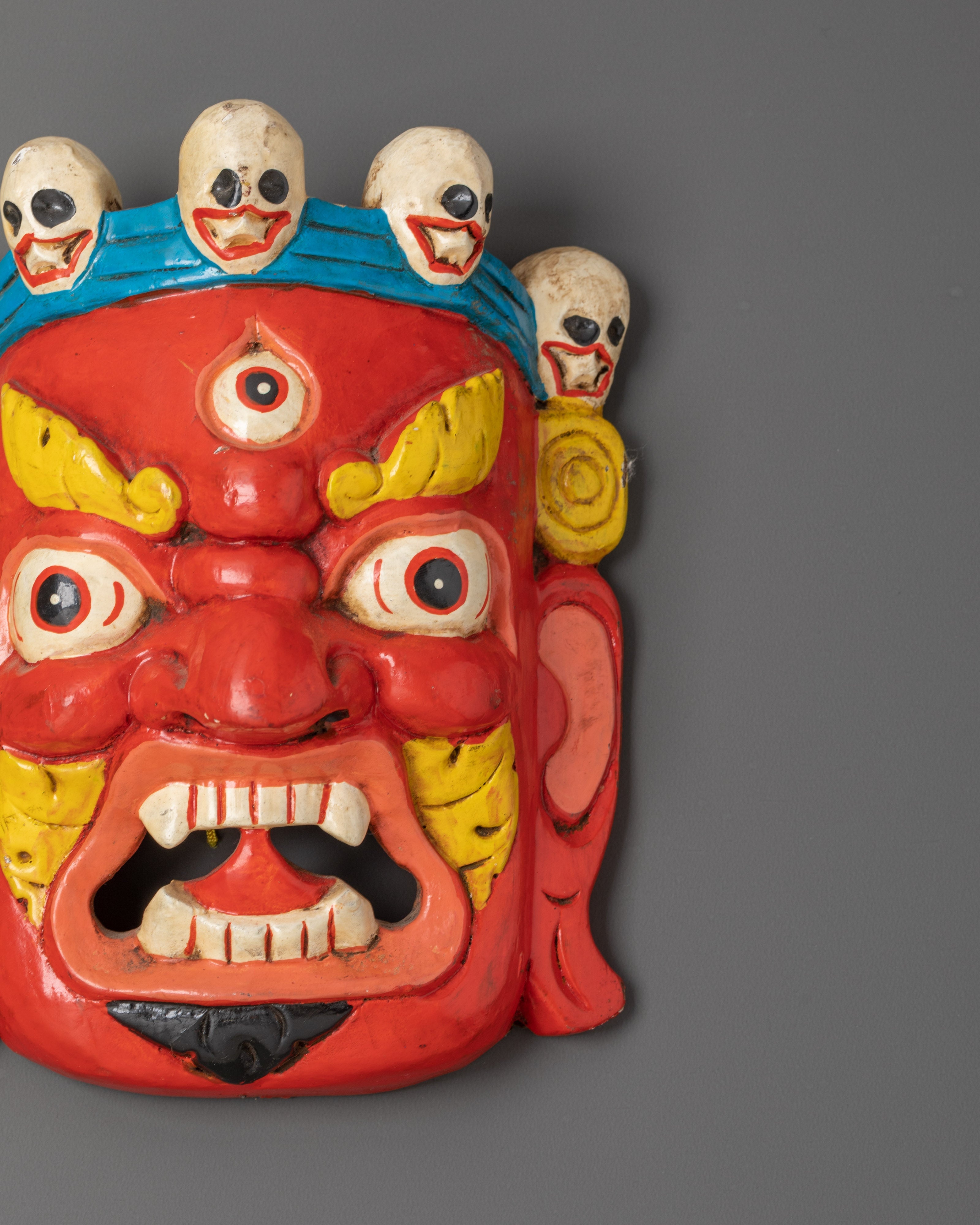 Handmade Tibetan Protective Deity Wall Mask | Buddhist Wrathful Guardian Art
