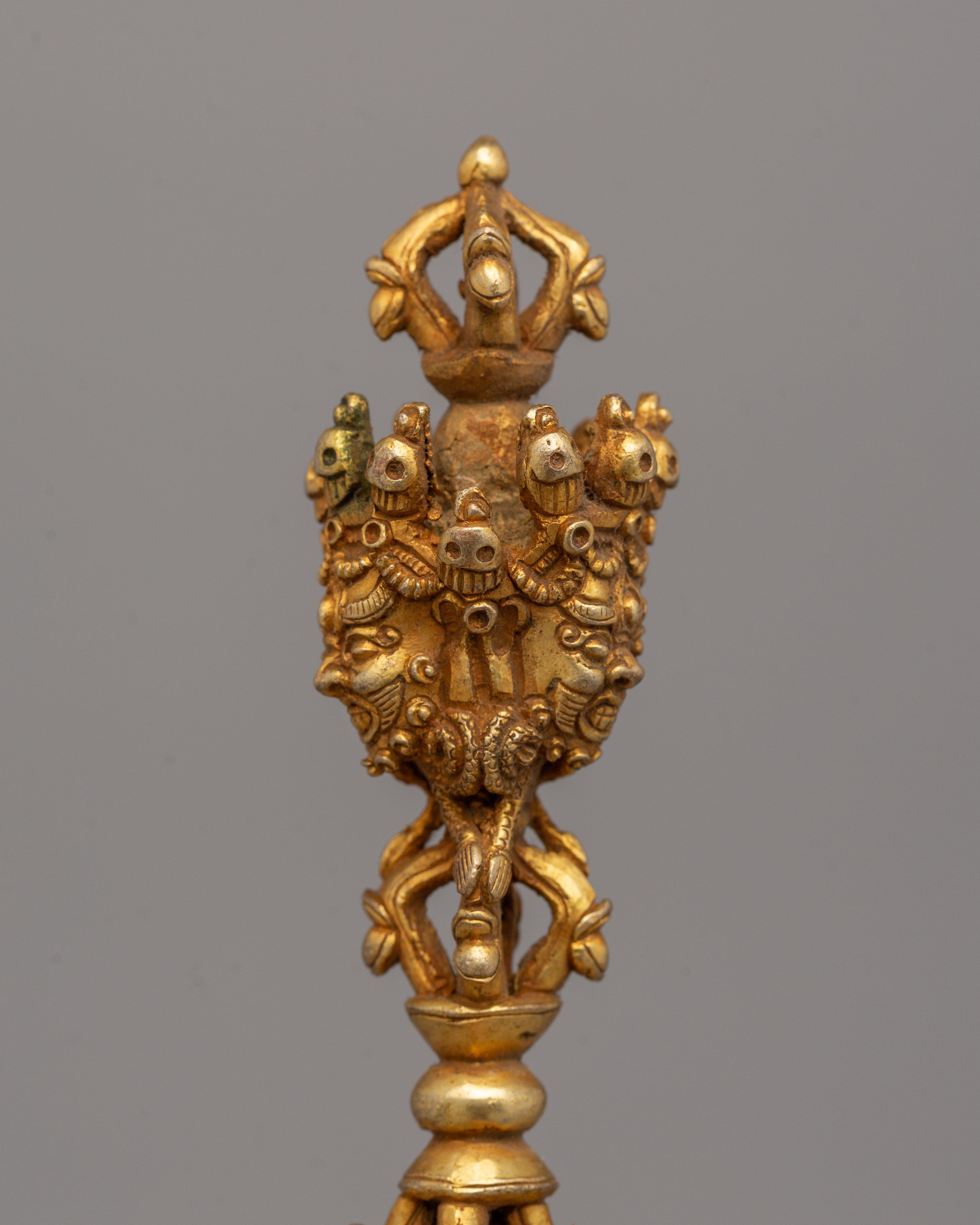 Handcrafted Tibetan Gold Phurba Dagger | Copper Vajrakila for Meditation Practices