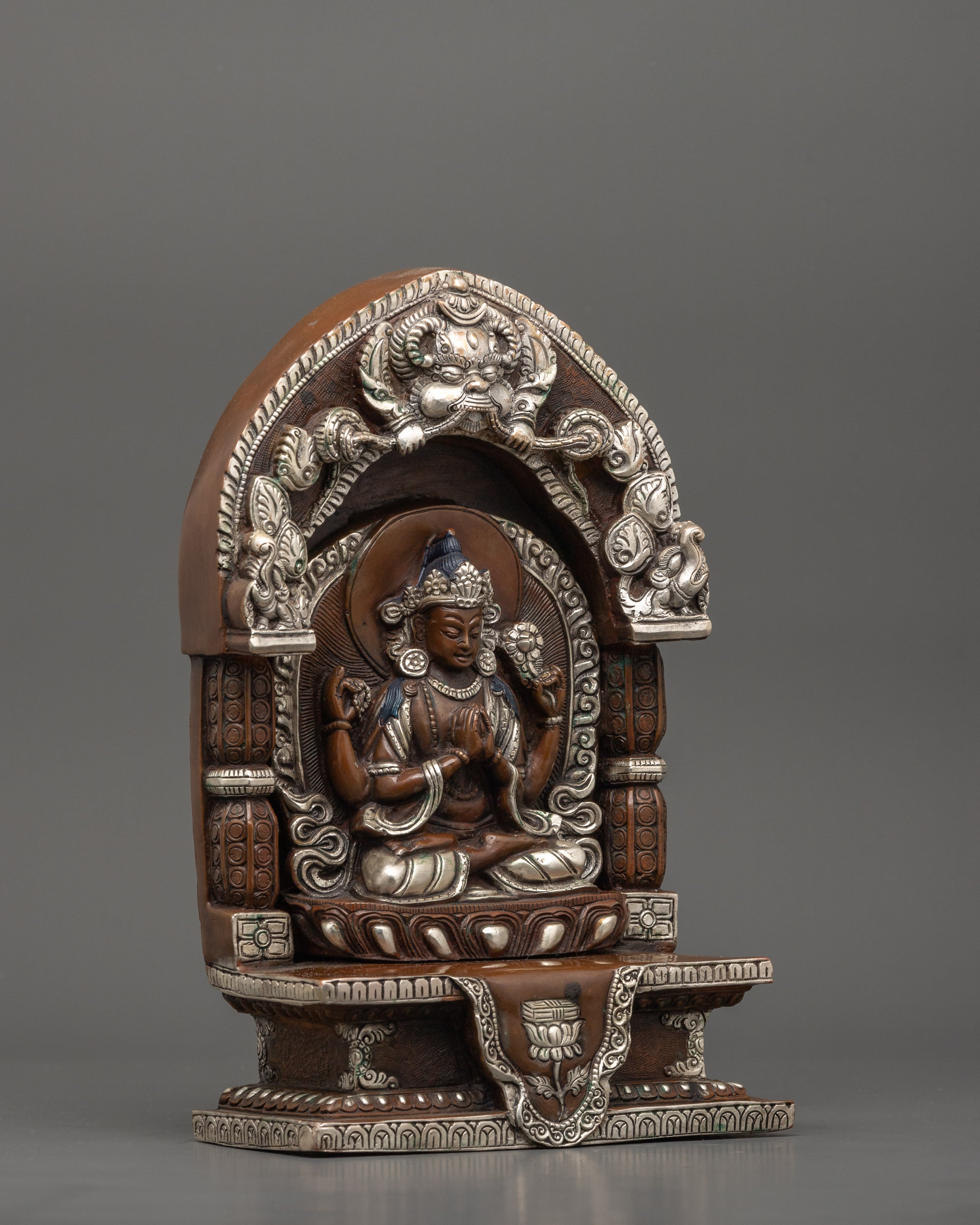 Chenrezig Oxidized Handmade Sculpture | Himalayan Sacred Shrine Artwork