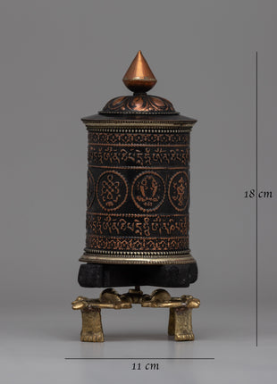 Copper, Brass & Wood Prayer Wheel for Blessings | Buddhist Meditation Tool