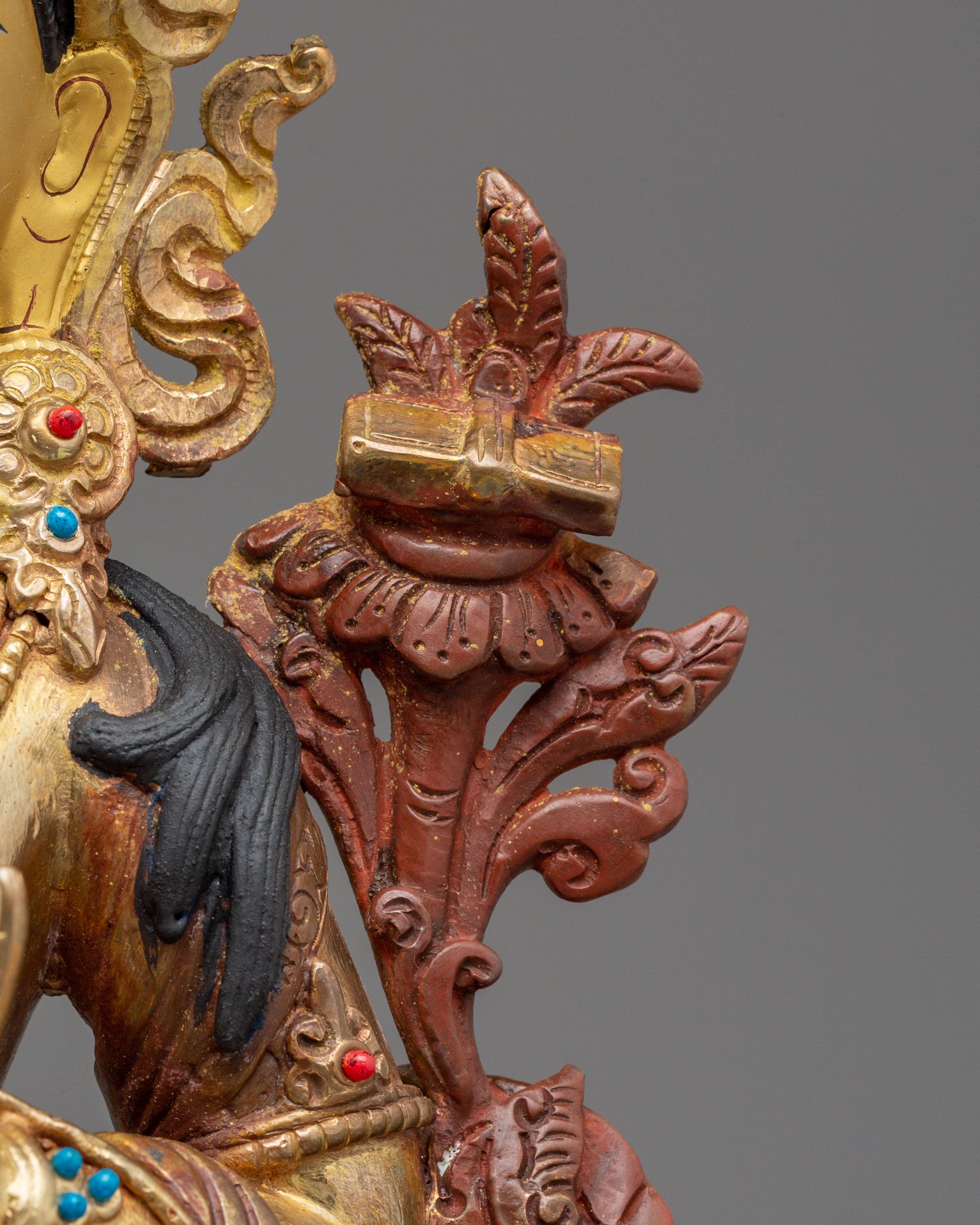 Statue of Supreme Deity of Wisdom Manjushri | Gold Plated Buddhist Bodhisattva Sculpture