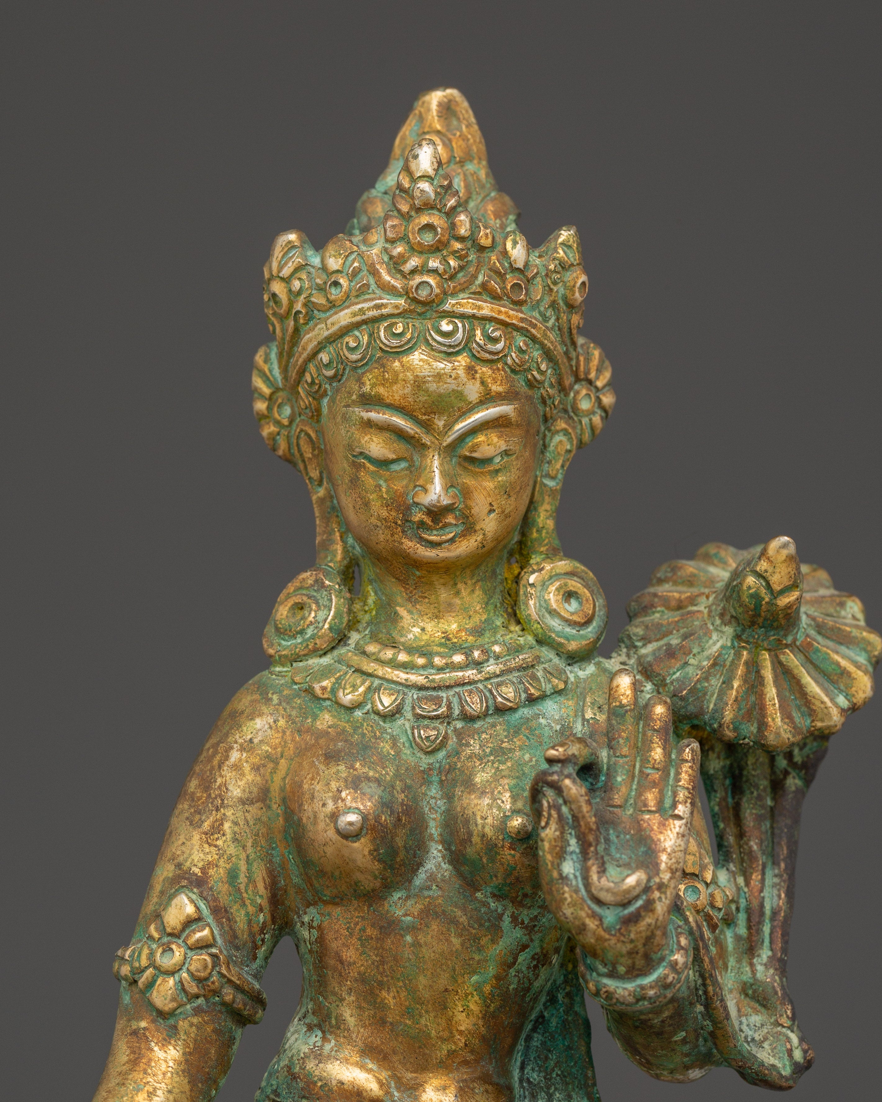 Standing Green Tara Copper Statue | Goddess of Compassion