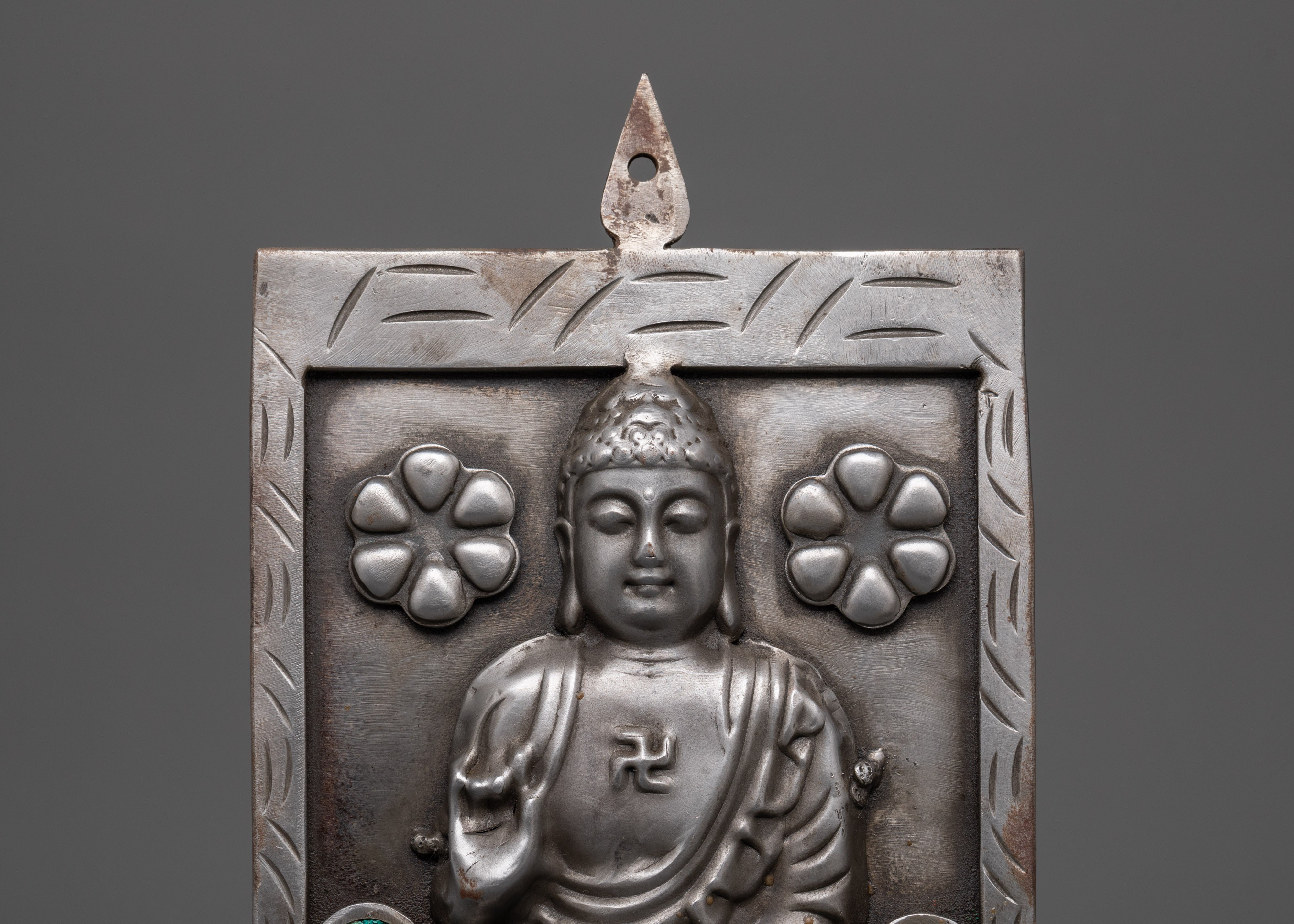 Buddha Wall Hanging with Iron and Turquoise | Handcrafted Spiritual Buddha Zen Wall Art