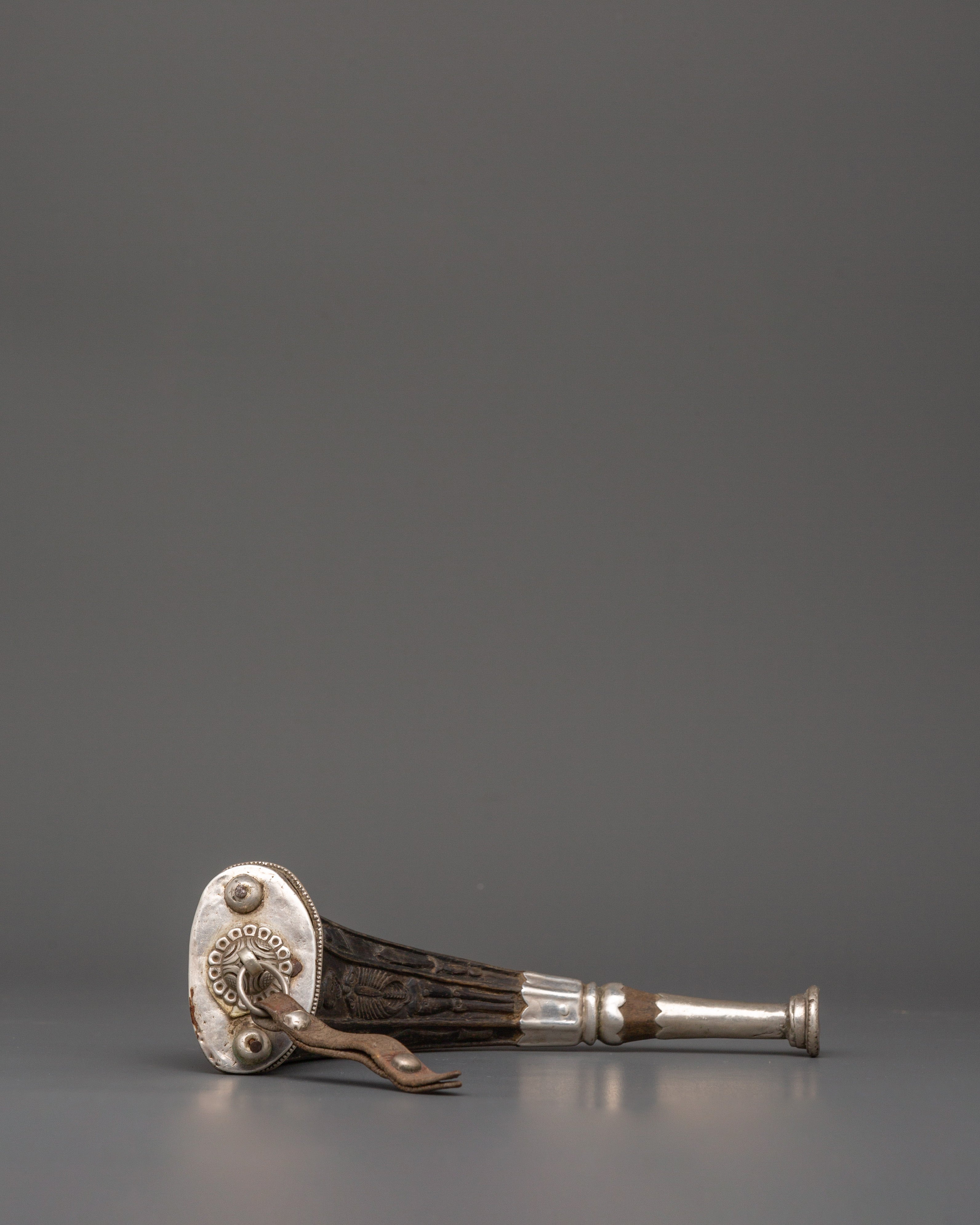 Tibetan Snuff Horn with Pure Silver | Handcrafted Ethically Sourced Yak Horn Snuff