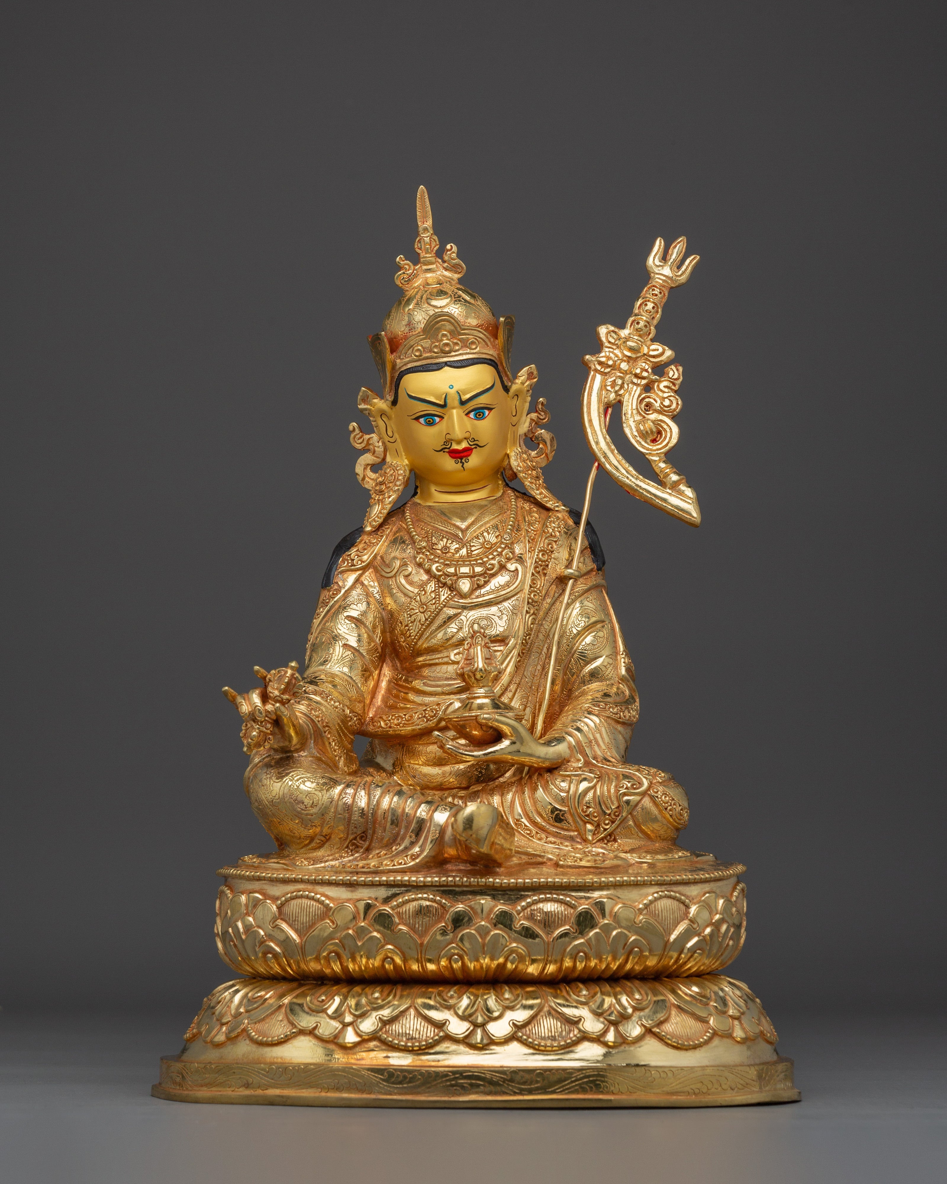 24K Gold-Gilded Golden Guru Rinpoche Statue
