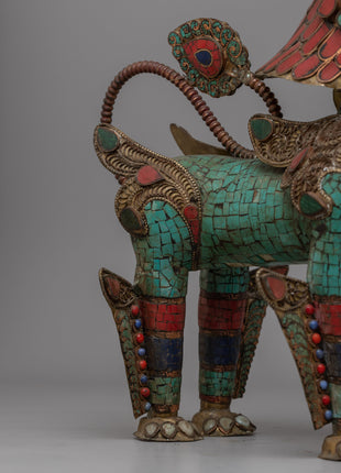 Handcrafted Brass Snow Lion Statue | Sacred Buddhist Artifact