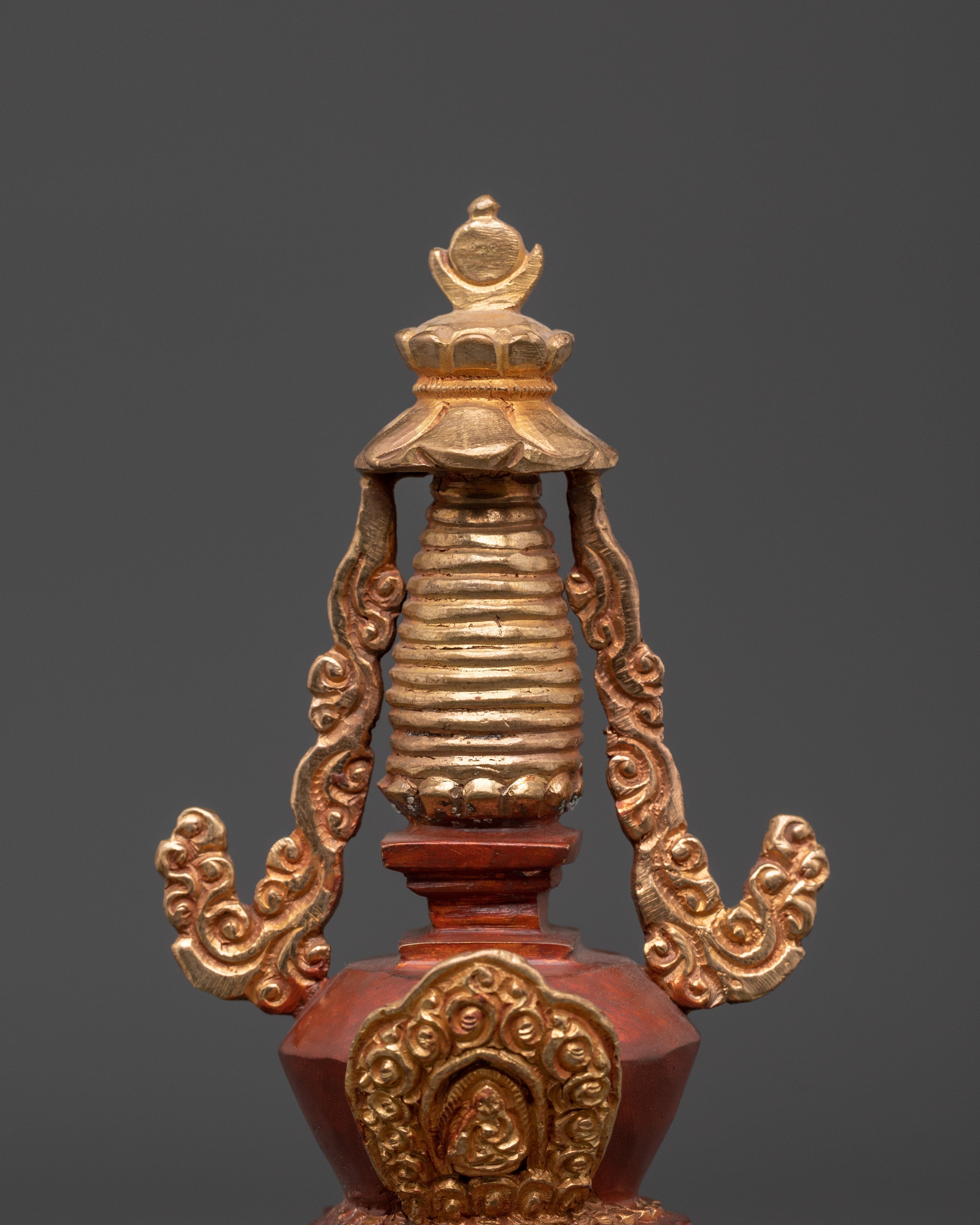 Gold-Plated Copper Stupa With Statue | Sacred Stupa for Shrine, Altar