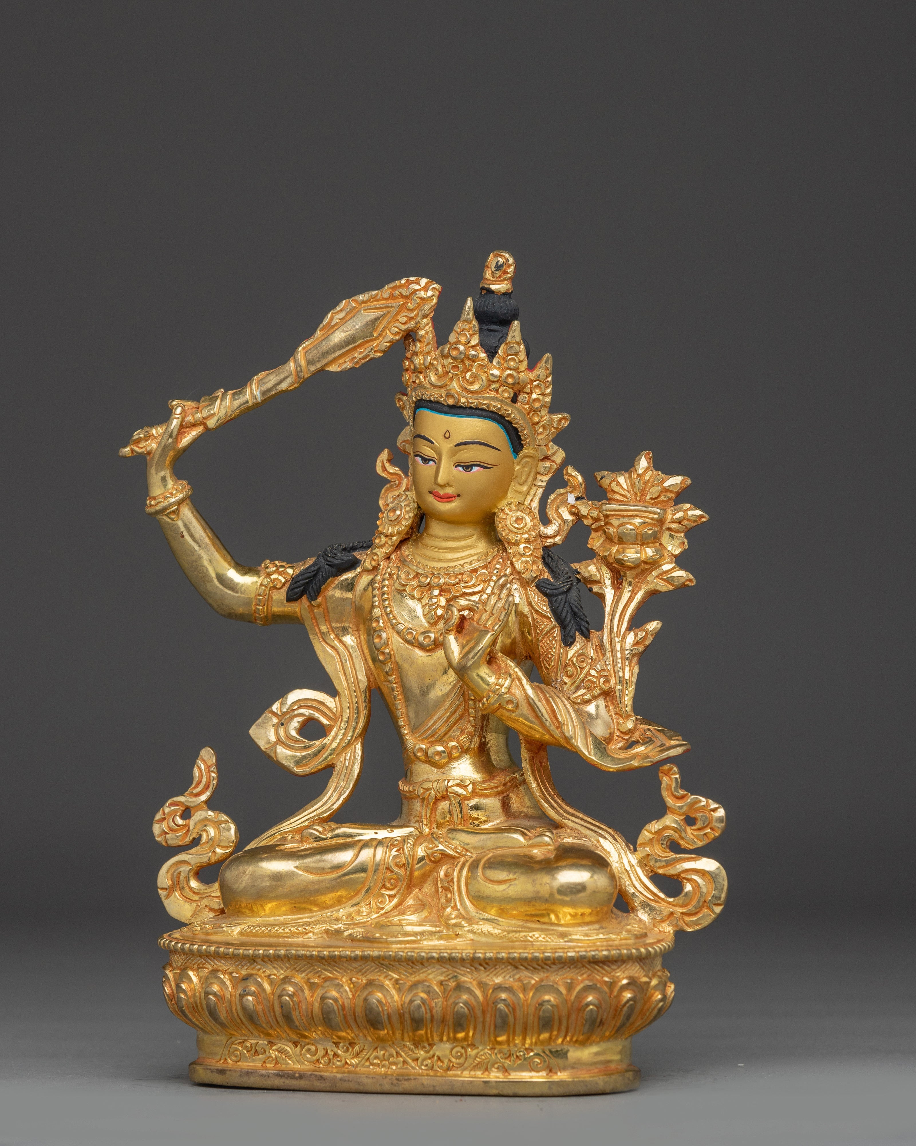 Copper Manjushri Figurine for Meditation | Wisdom Deity for Spiritual Focus