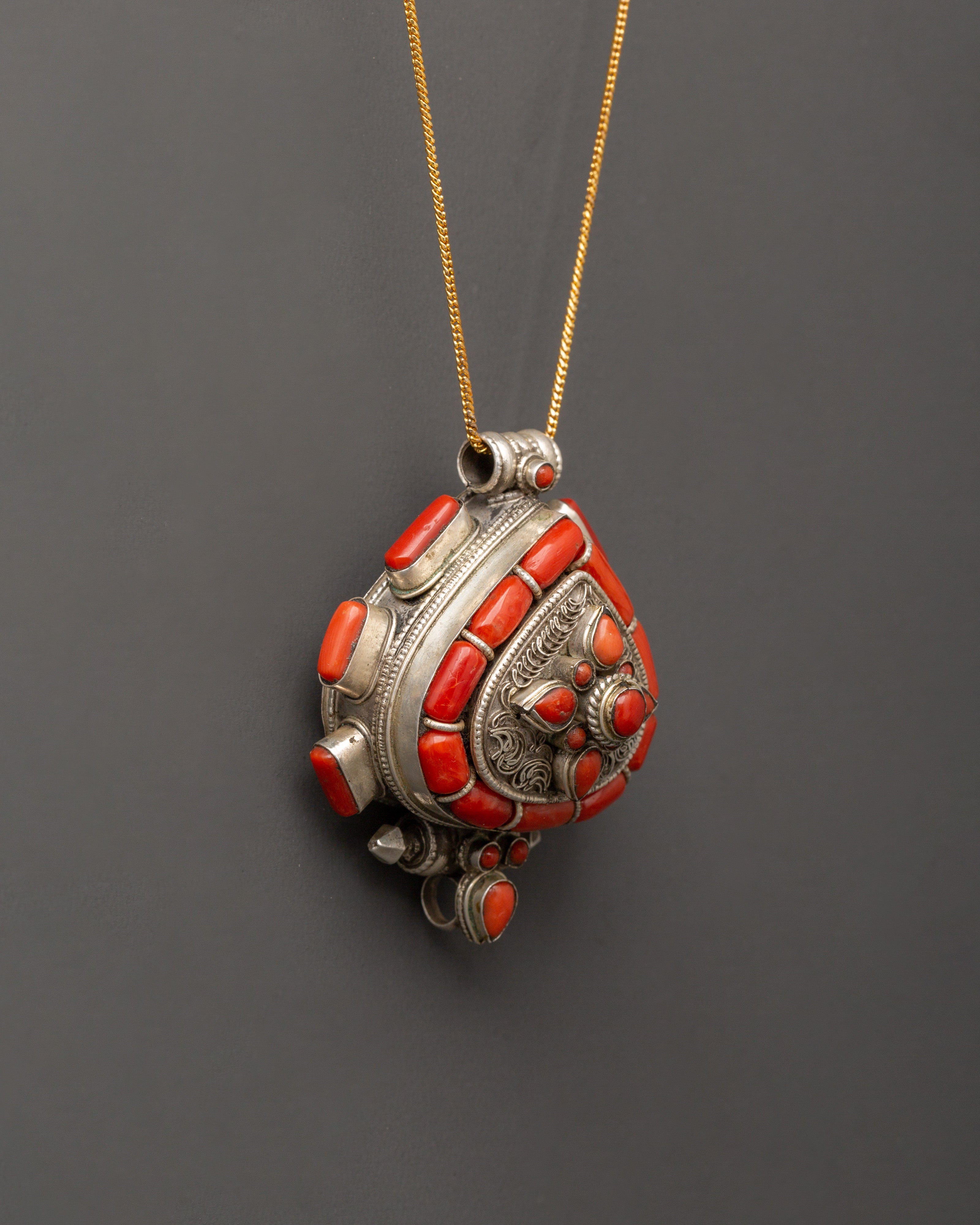 Handcrafted Tibetan Ghau Amulet Locket | Ethnic Silver Necklace