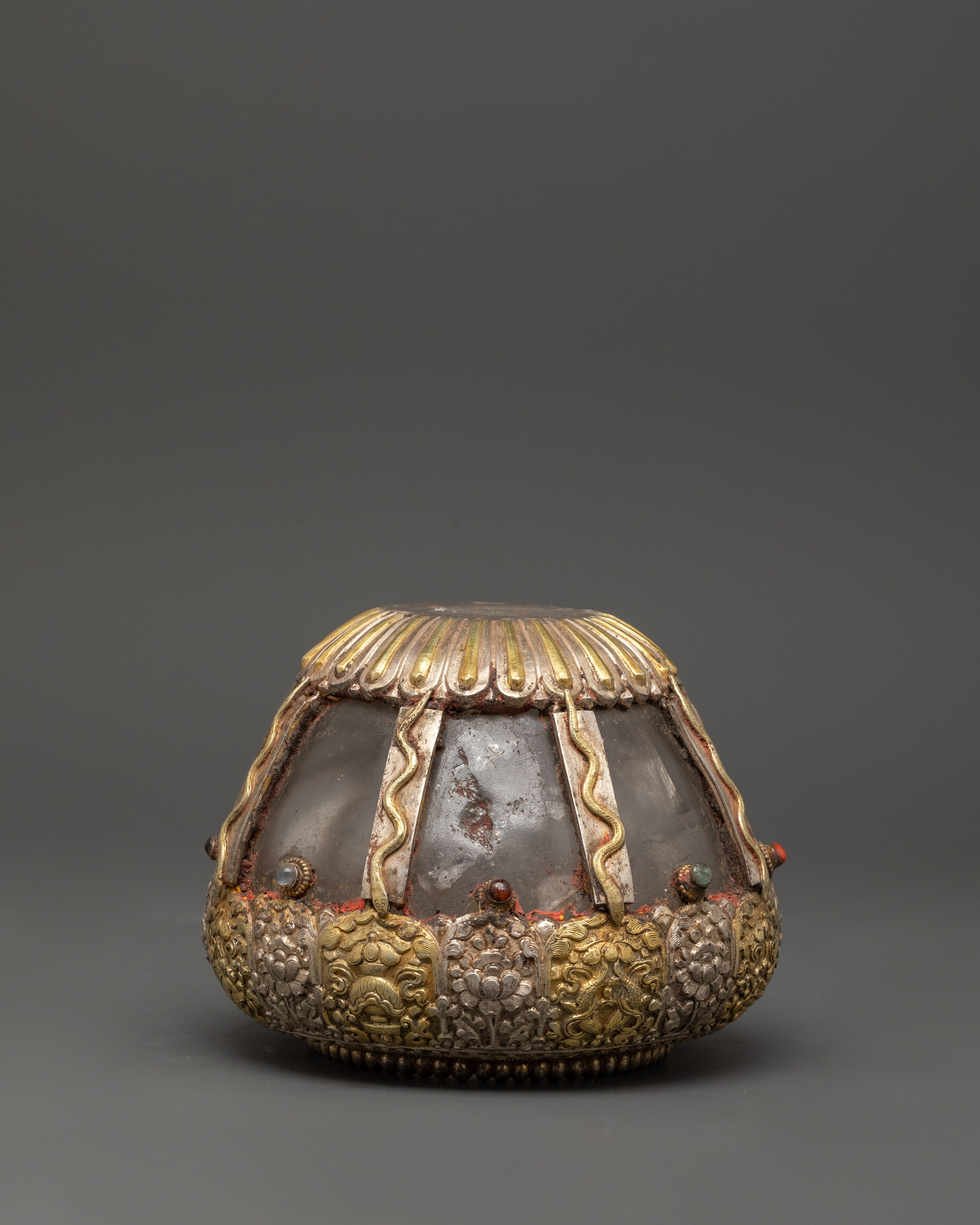 Gold-Plated Tibetan Golpa | Crystal Body with Sacred Stones