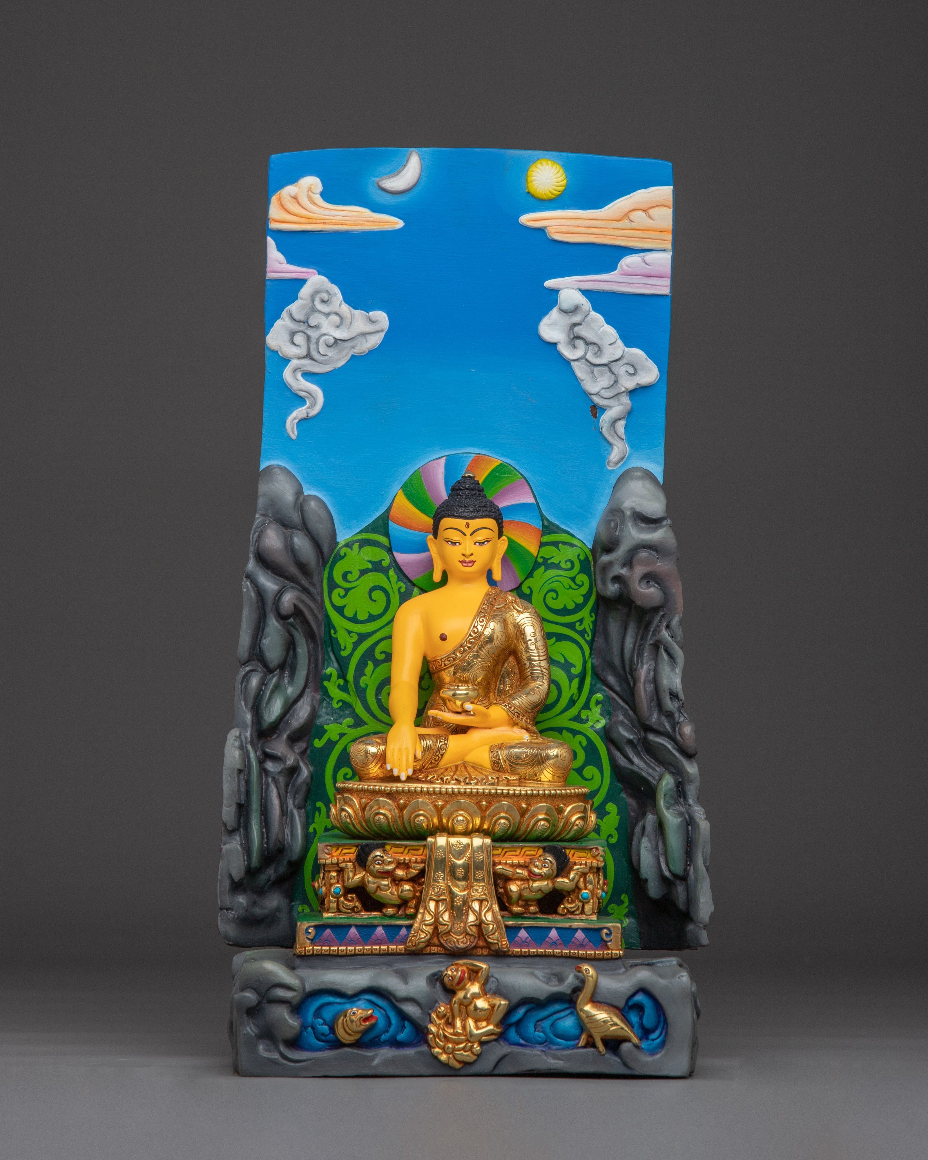 Handmade shakyamuni Buddha With Throne | Statue for Altar & Meditation