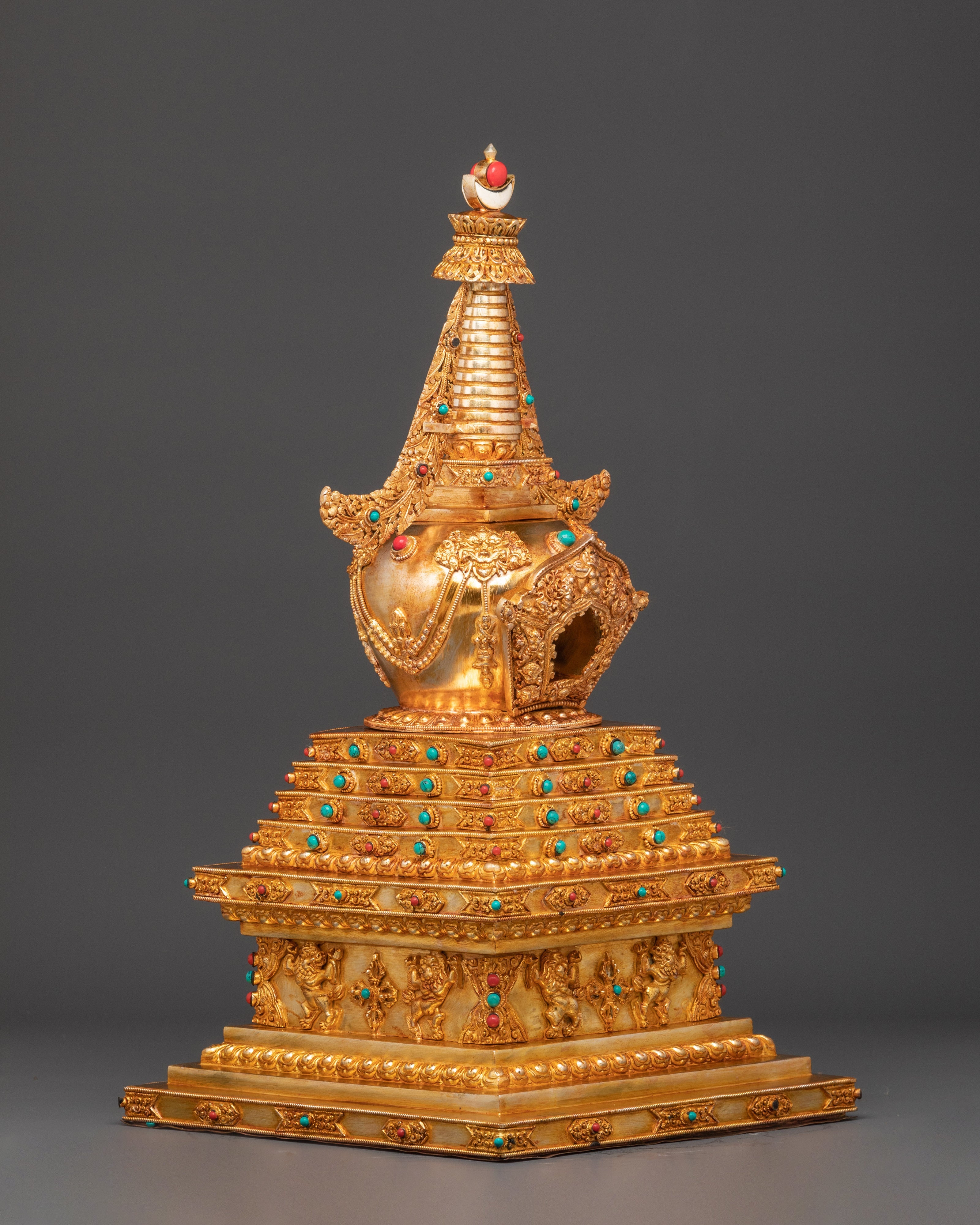 Gold-Plated Traditional Tibetan Stupa | Symbol of Enlightenment & Sacred Blessings