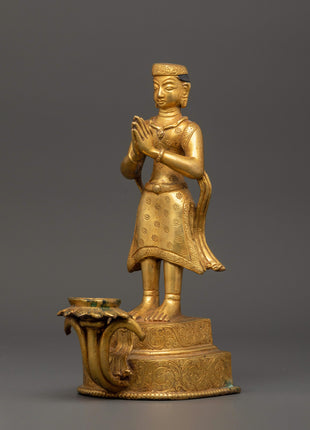 Newari Sculpture with Oil Lamp | Ritual Decor and Spiritual Light Offering