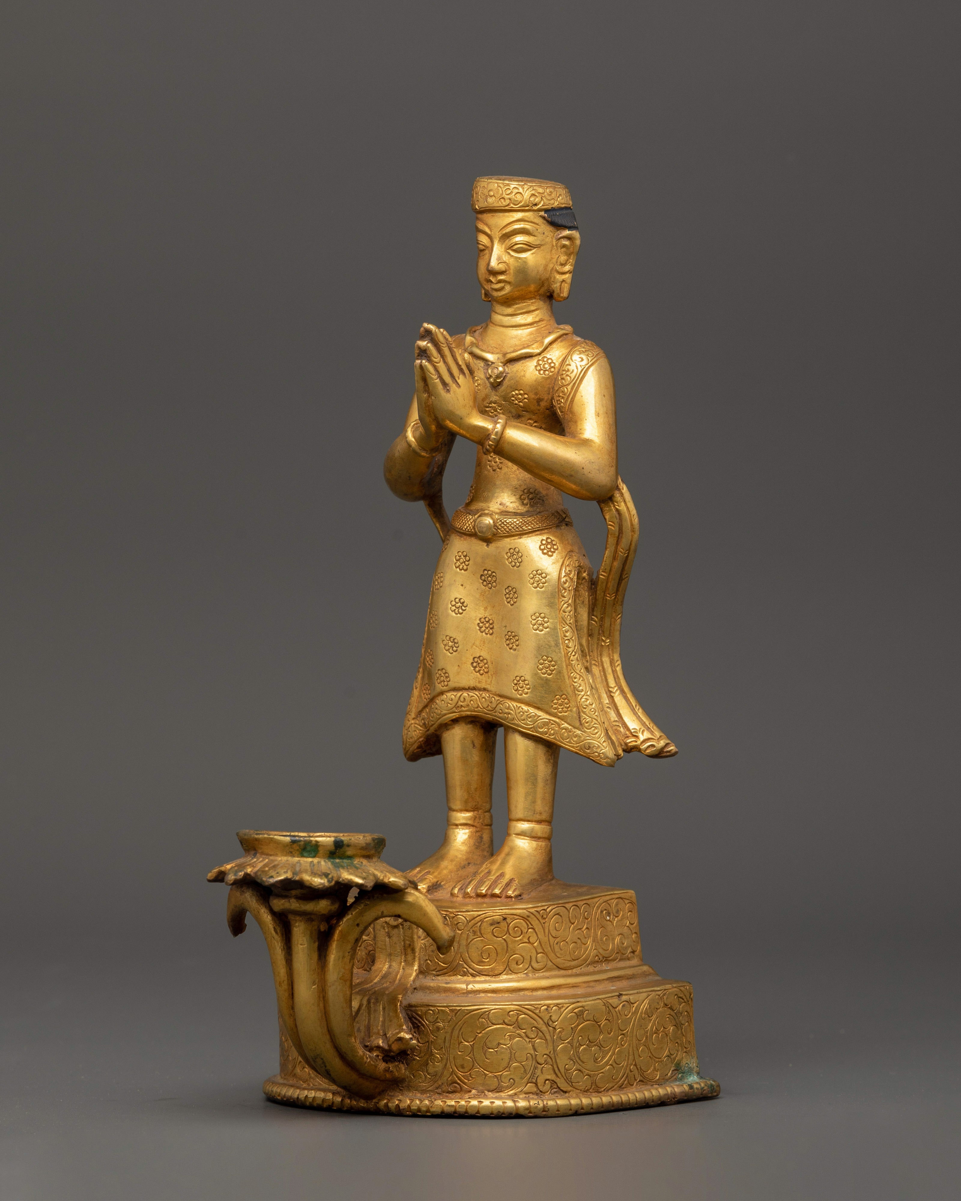 Newari Sculpture with Oil Lamp | Ritual Decor and Spiritual Light Offering