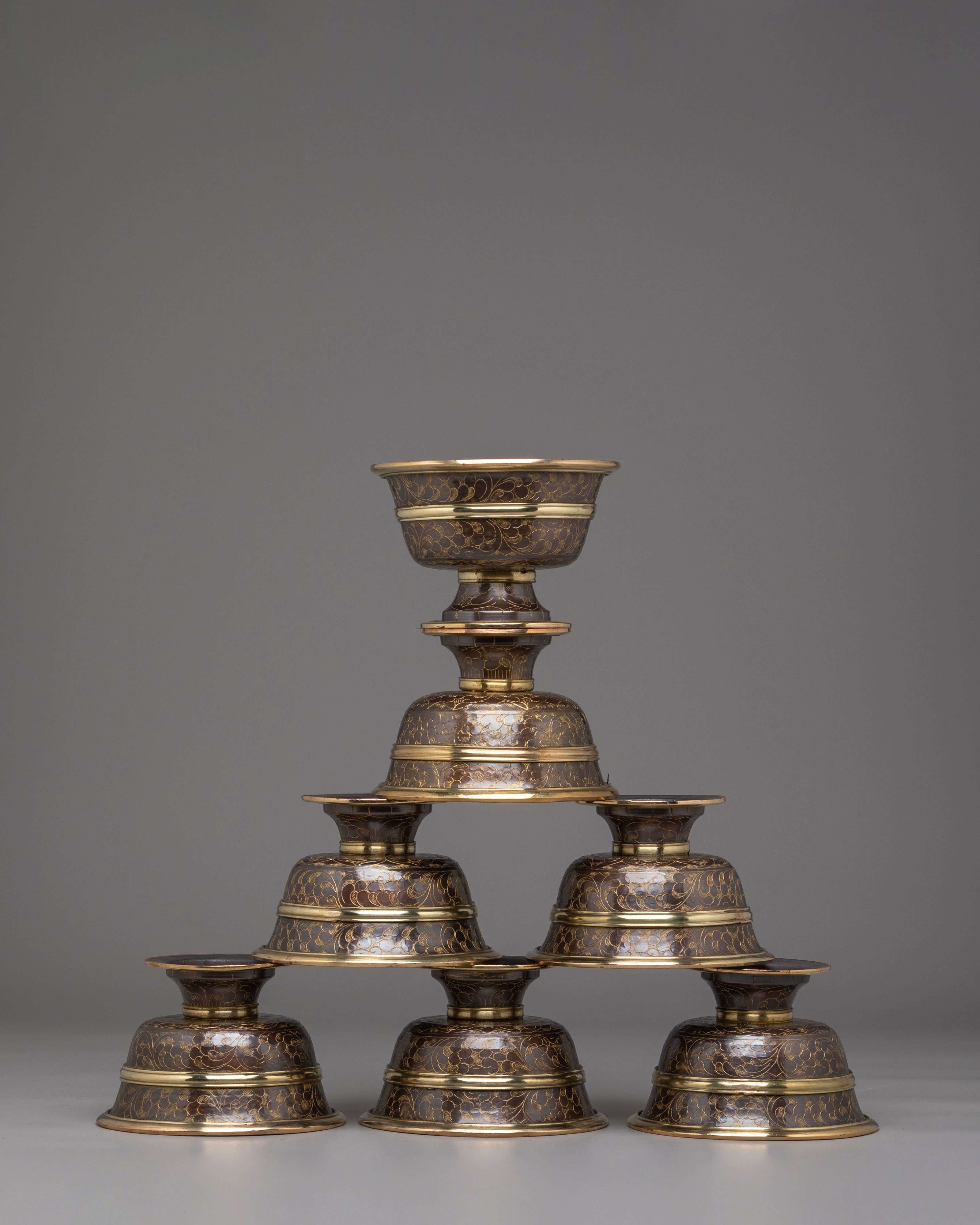 Handmade Offering Bowls Set | Tibetan Ritual Bowls for Meditation