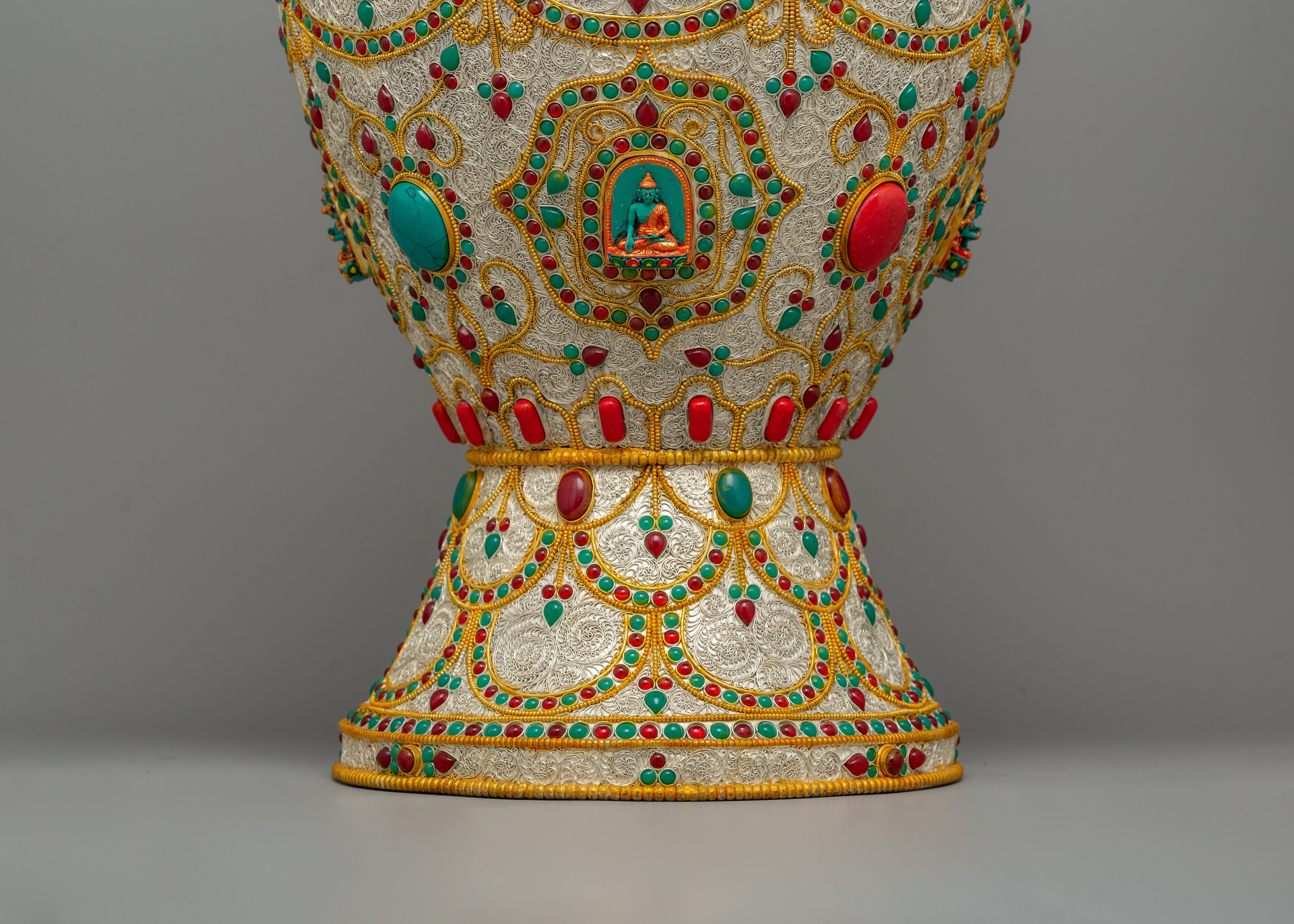 Handcrafted Silver-Plated Flower Vase for Decor | Tibetan Artwork