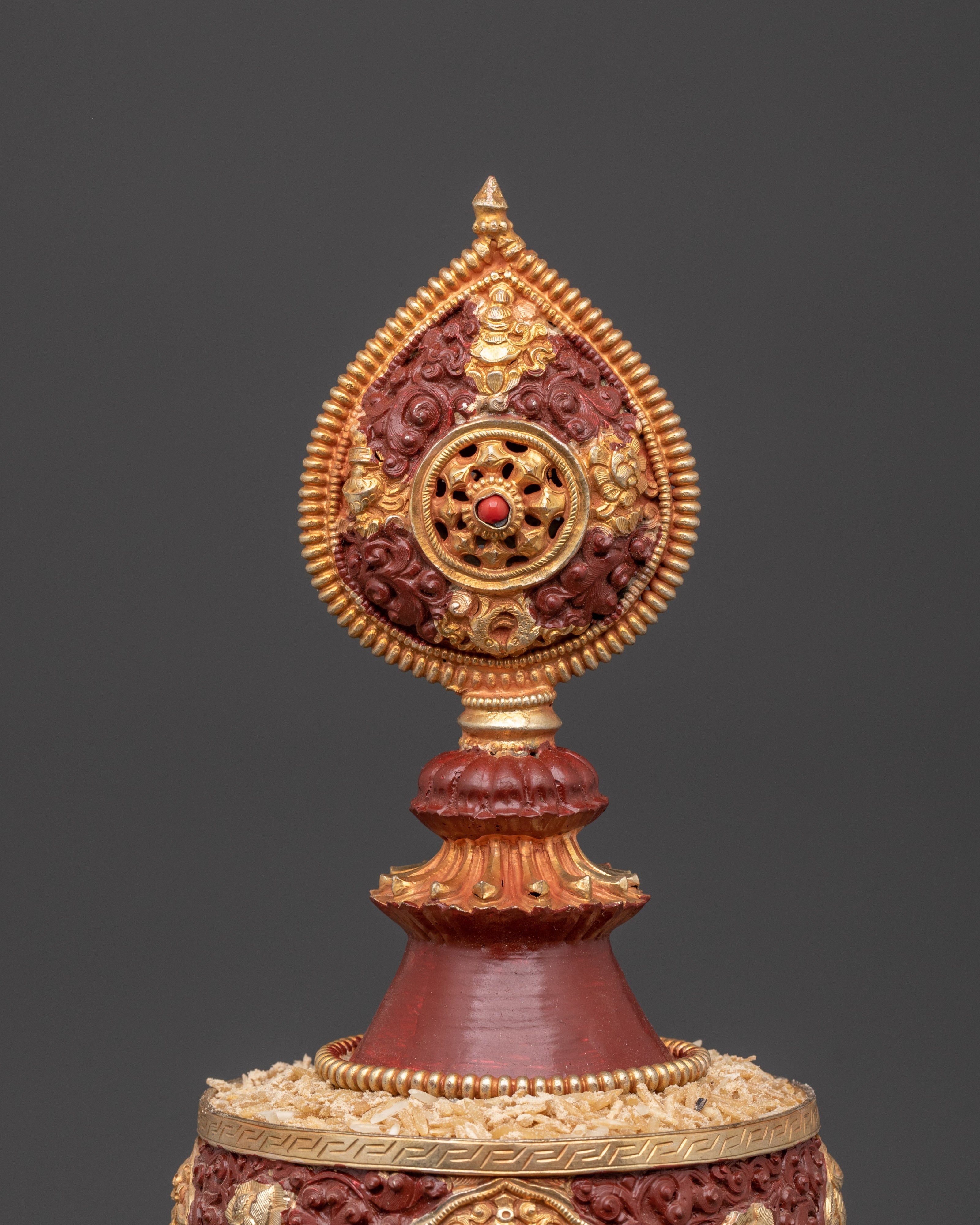 Mandala For Offering |  Copper with Gold Plating & Coral Stones