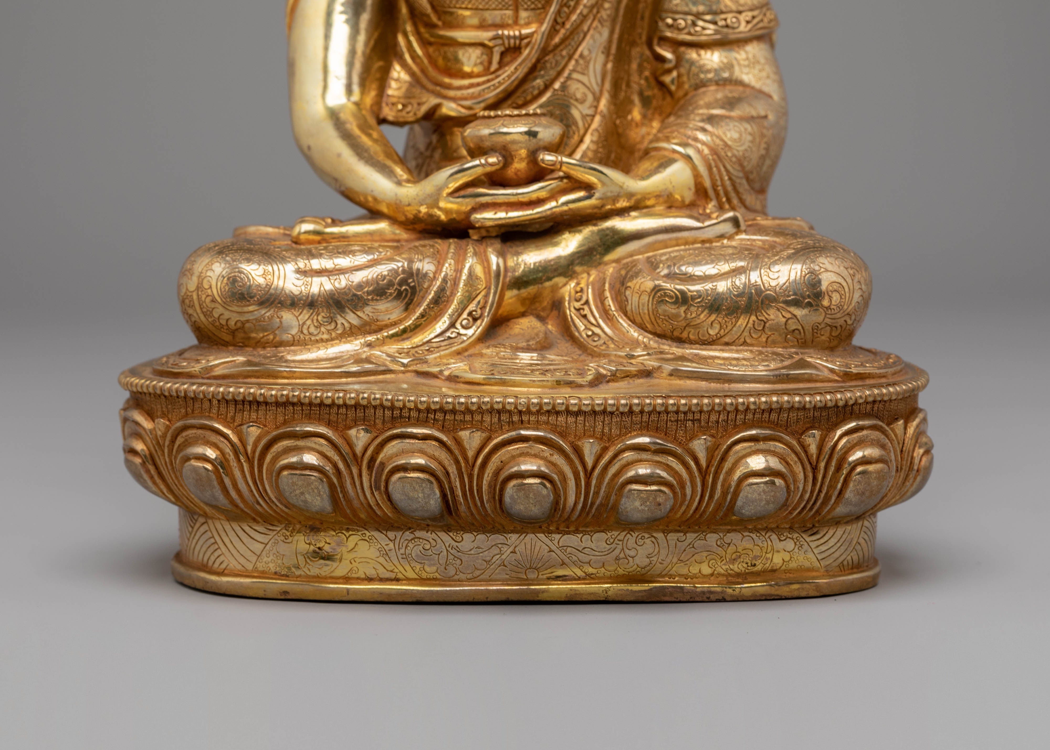 Handcrafted Amitabha Buddha Statue with Copper Body and 24K Gold Gilding