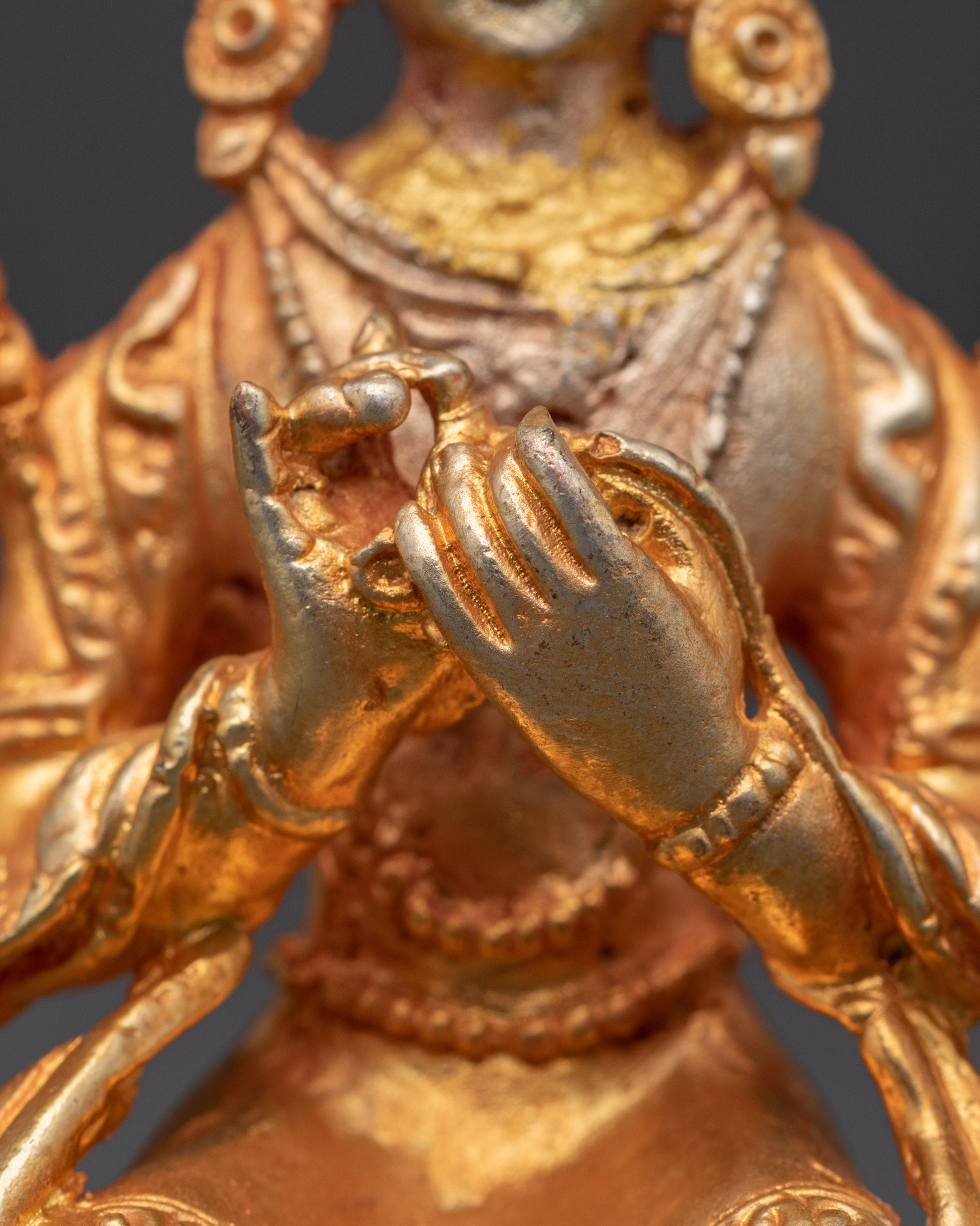 Handcrafted Maitreya Buddha Deity Sculpture | Gold Plated Copper Buddha Figurine