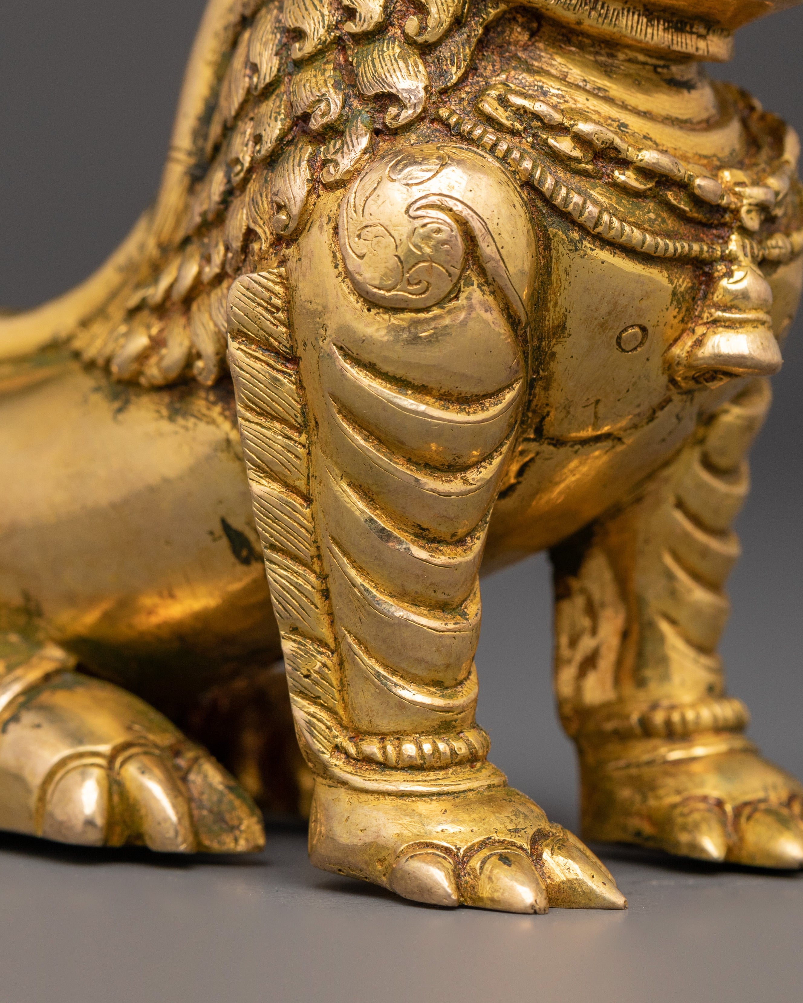 Handmade Lion Set Sculpture | Copper & Gold Plated Protective Decor