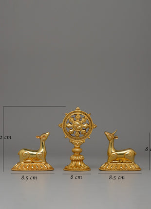Dharma Wheel and Pair Of Deer | Traditional Buddhist Decor for Peaceful Spaces