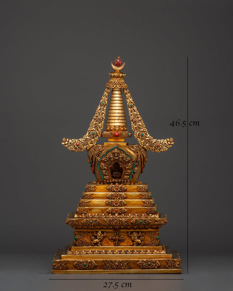 Spiritual Meditation Stupa | Copper & Gold-Plated Tibetan Relic