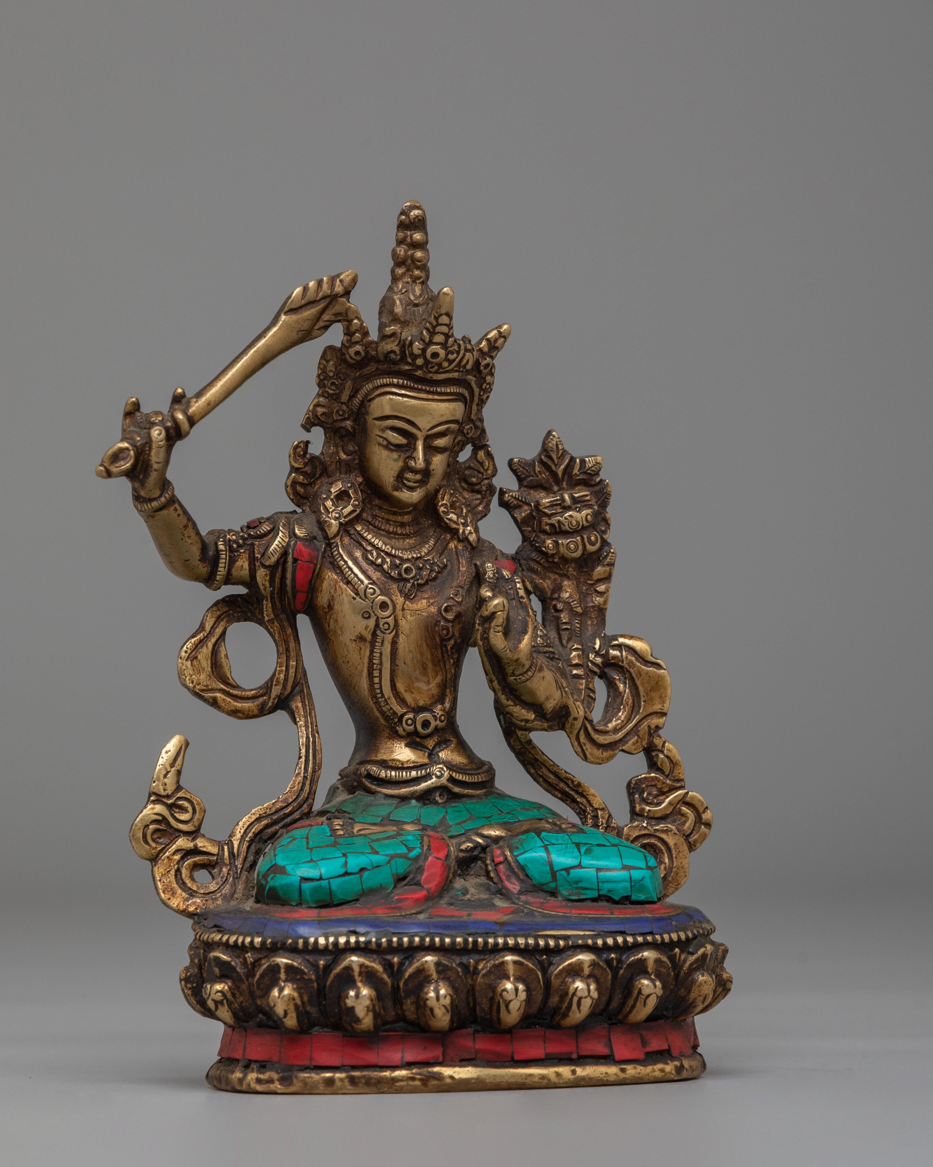 Buddhist Manjushri Handmade Statue | Spiritual Tibetan Decor