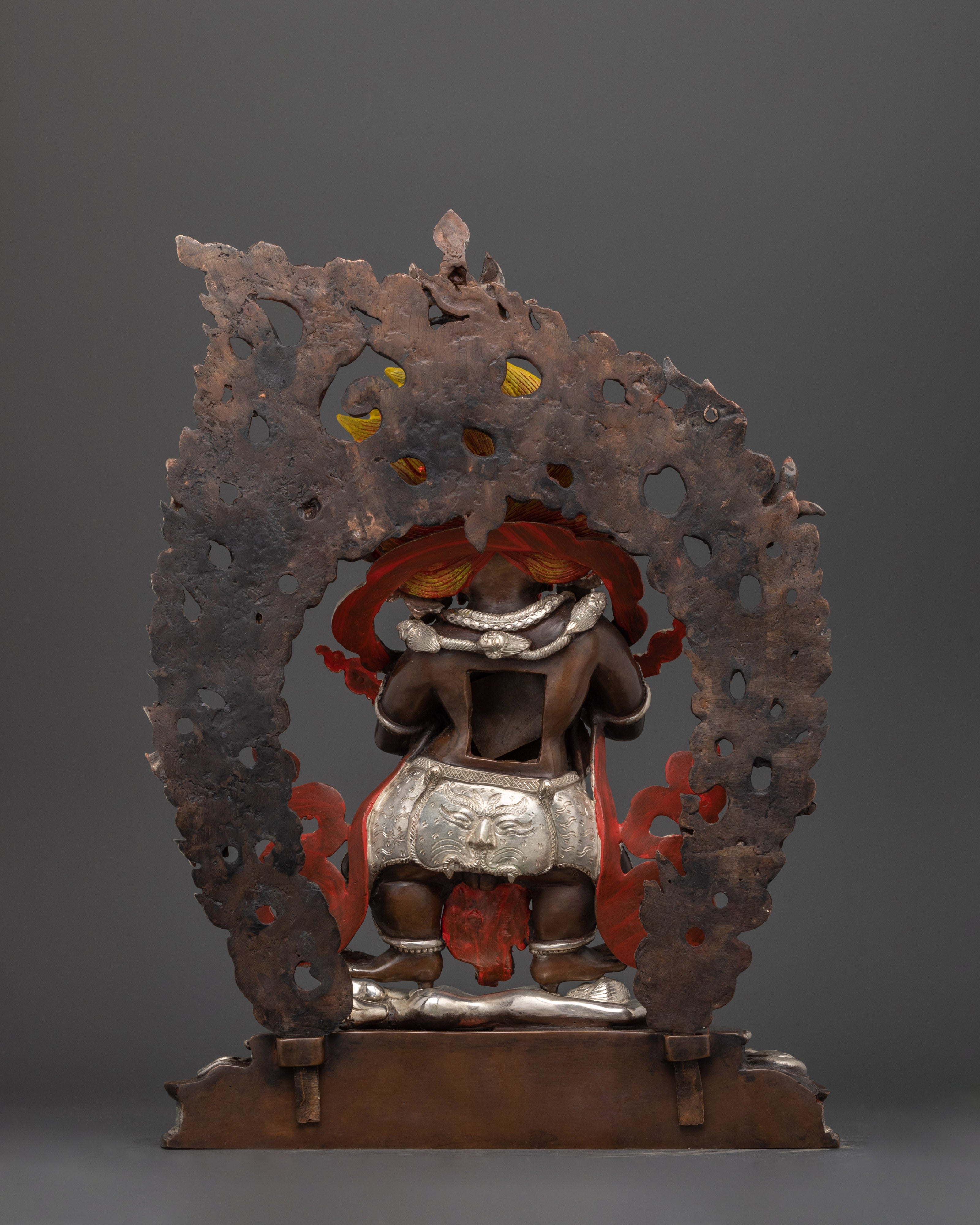 Sakya Mahakala Silver Plated Oxidized Copper Statue | Guardian of the Dharma