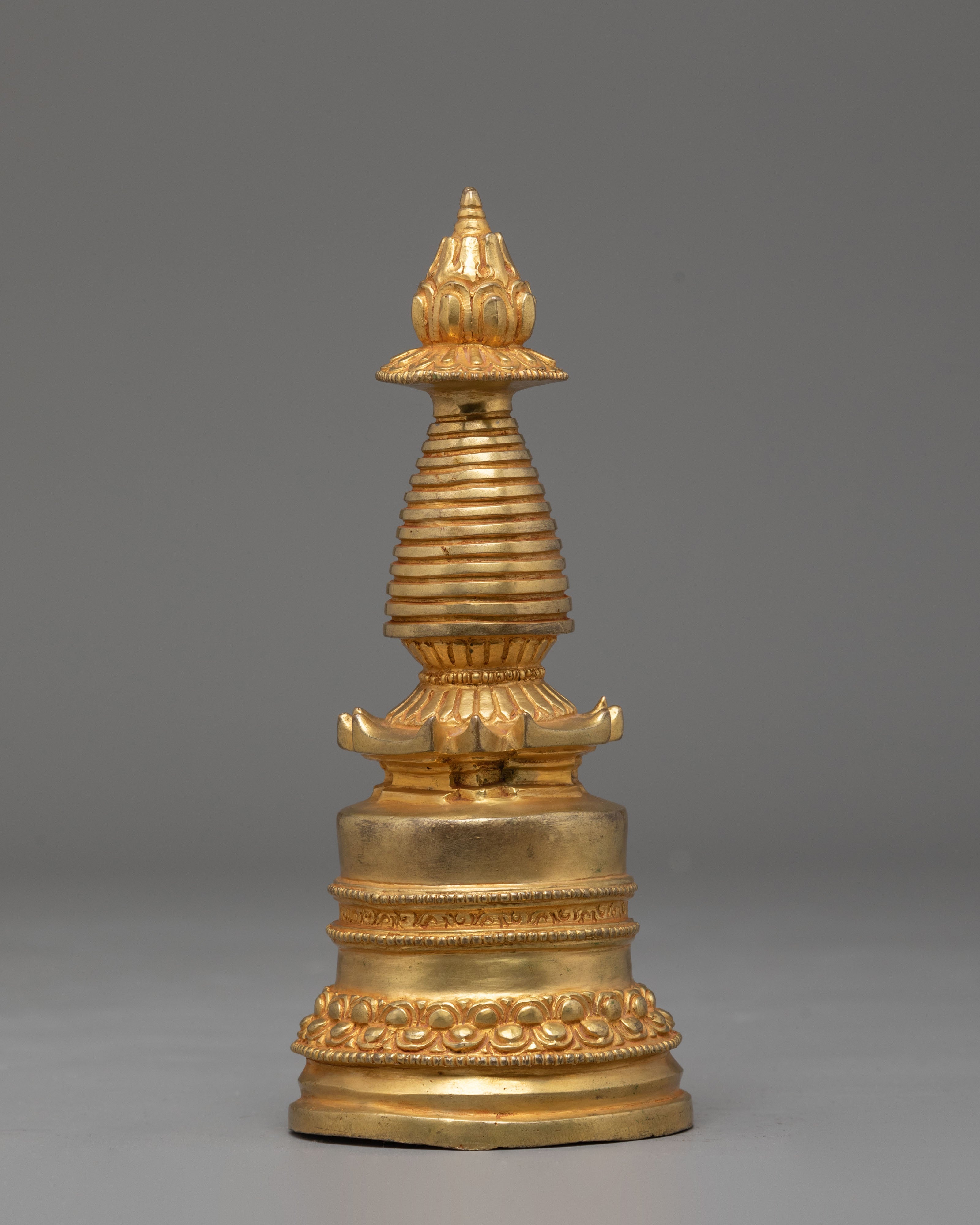 Spiritual Handmade Buddhist Stupa | Tibetan Gold Plated Copper Altar Statue