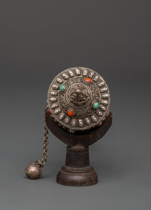Tibetan Prayer Wheel 92.5% Silver | Handcrafted Spinning Mani Wheel