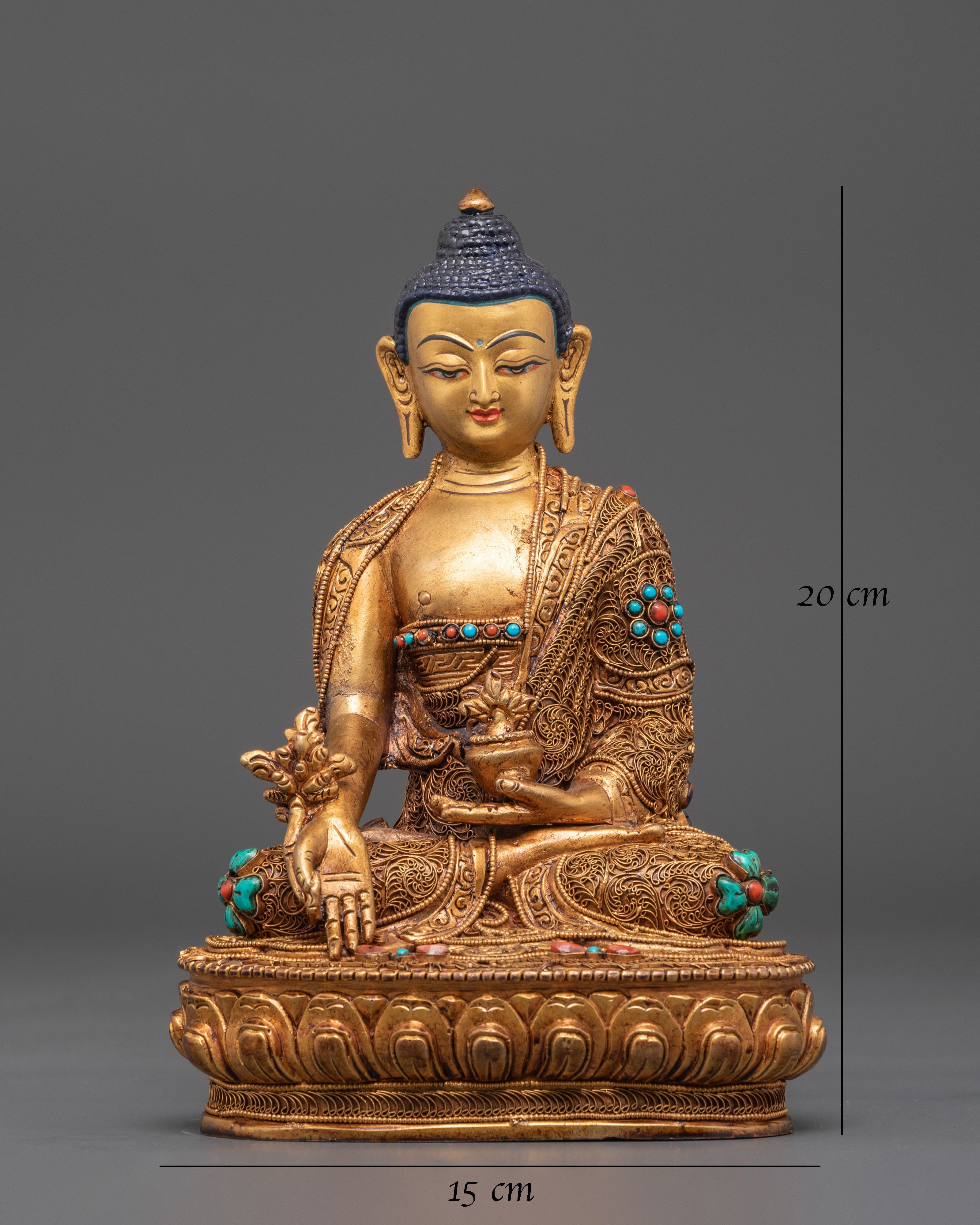 Spiritual Healing Buddha Bhaiṣajyaguru Statue | Gold Plated Copper Sculpture