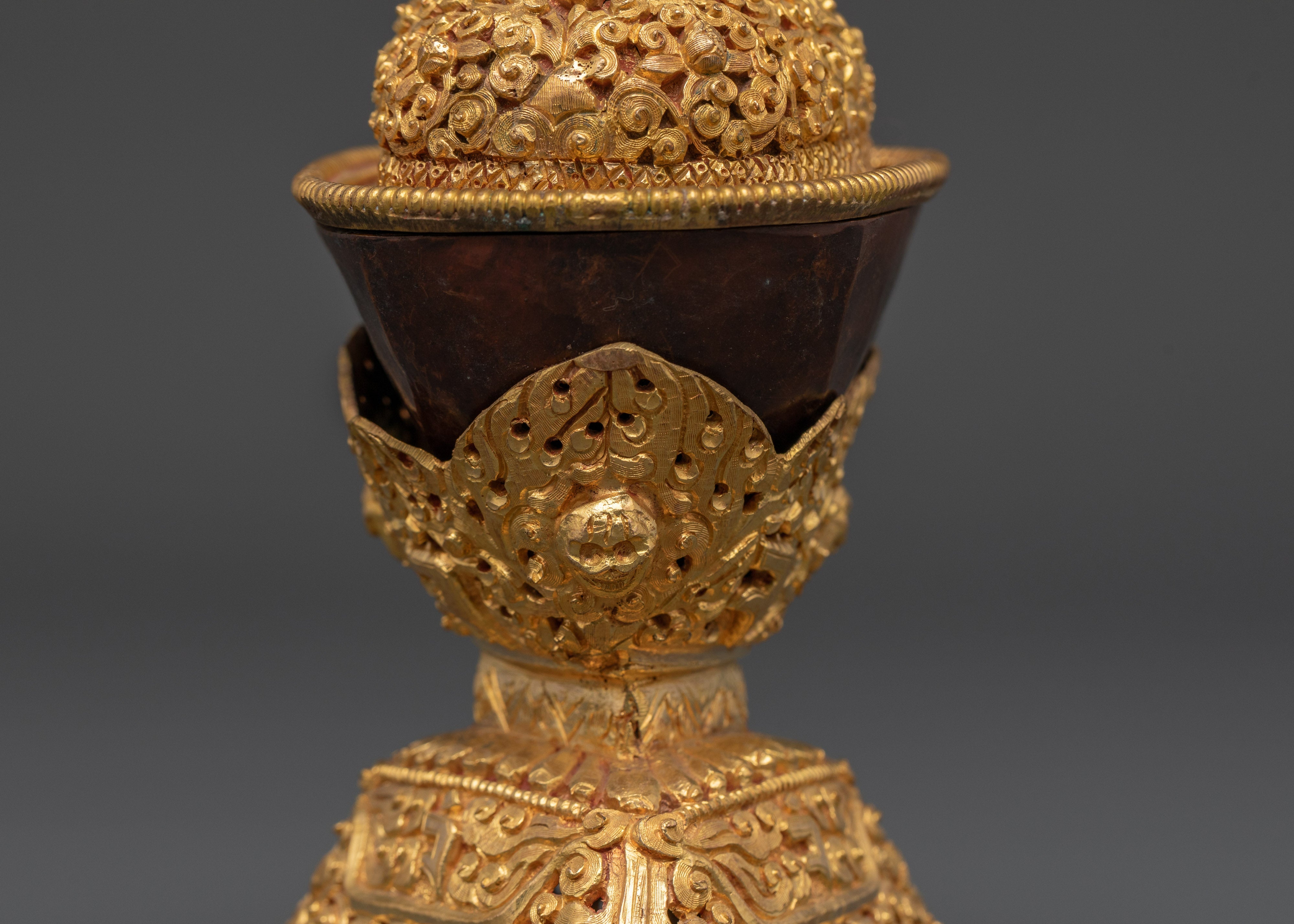Handcrafted Ritual Kapala Set | Gold Plated Copper with Vajra Lid