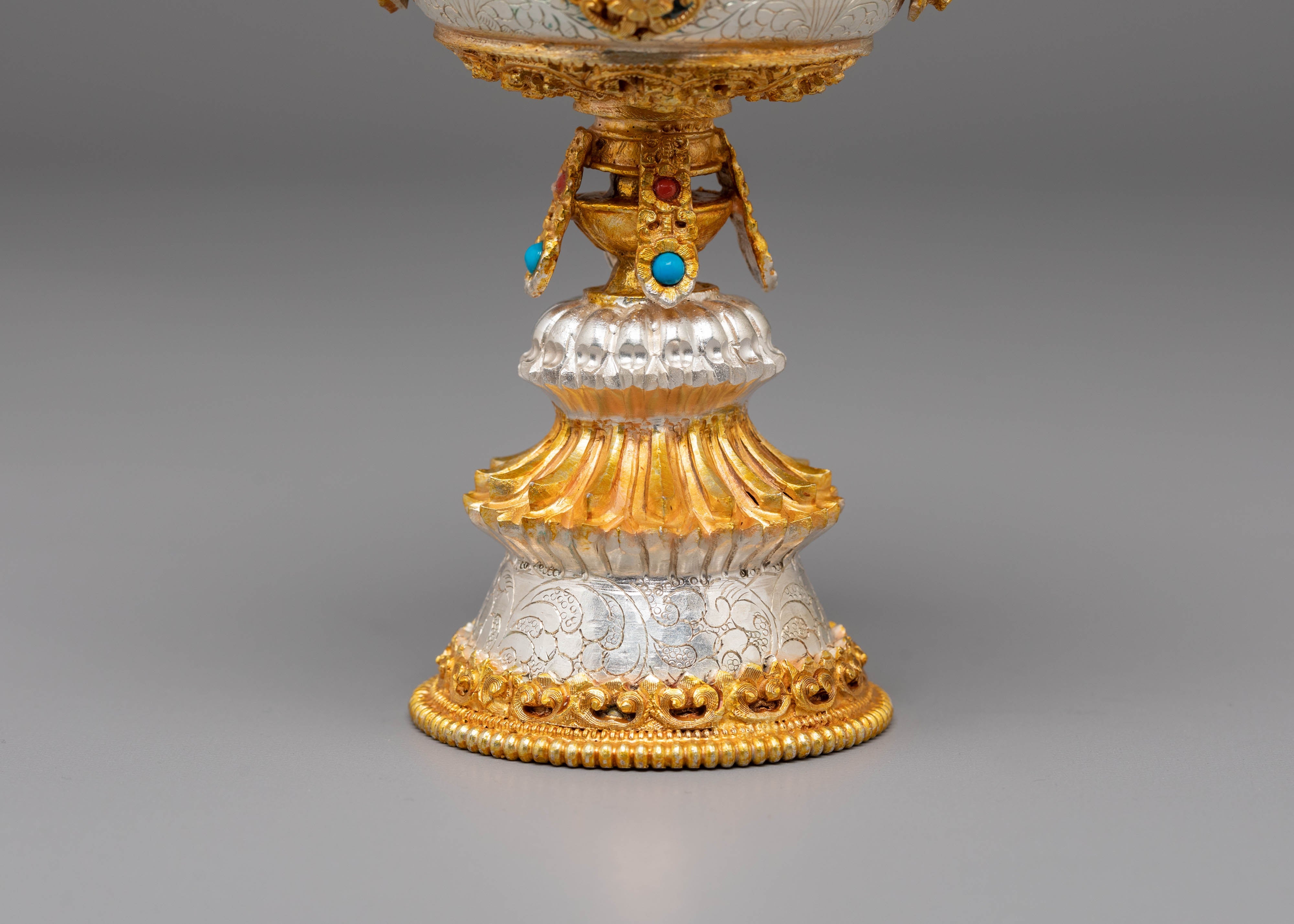 Tibetan Butter Lamp for Light Offering | Gold Silver Plated Altar Light