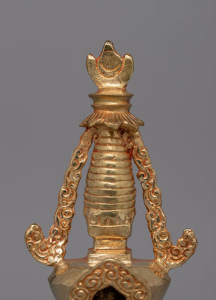 Gold-Plated Tibetan Stupa with Bronze Accents | Meditation and Spiritual Spaces
