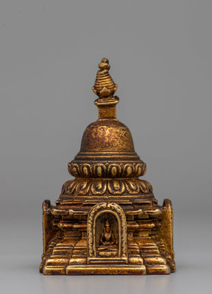 Traditional Tibetan Stupa Sculpture | Compact Symbol of Enlightenment for Desk or Altar