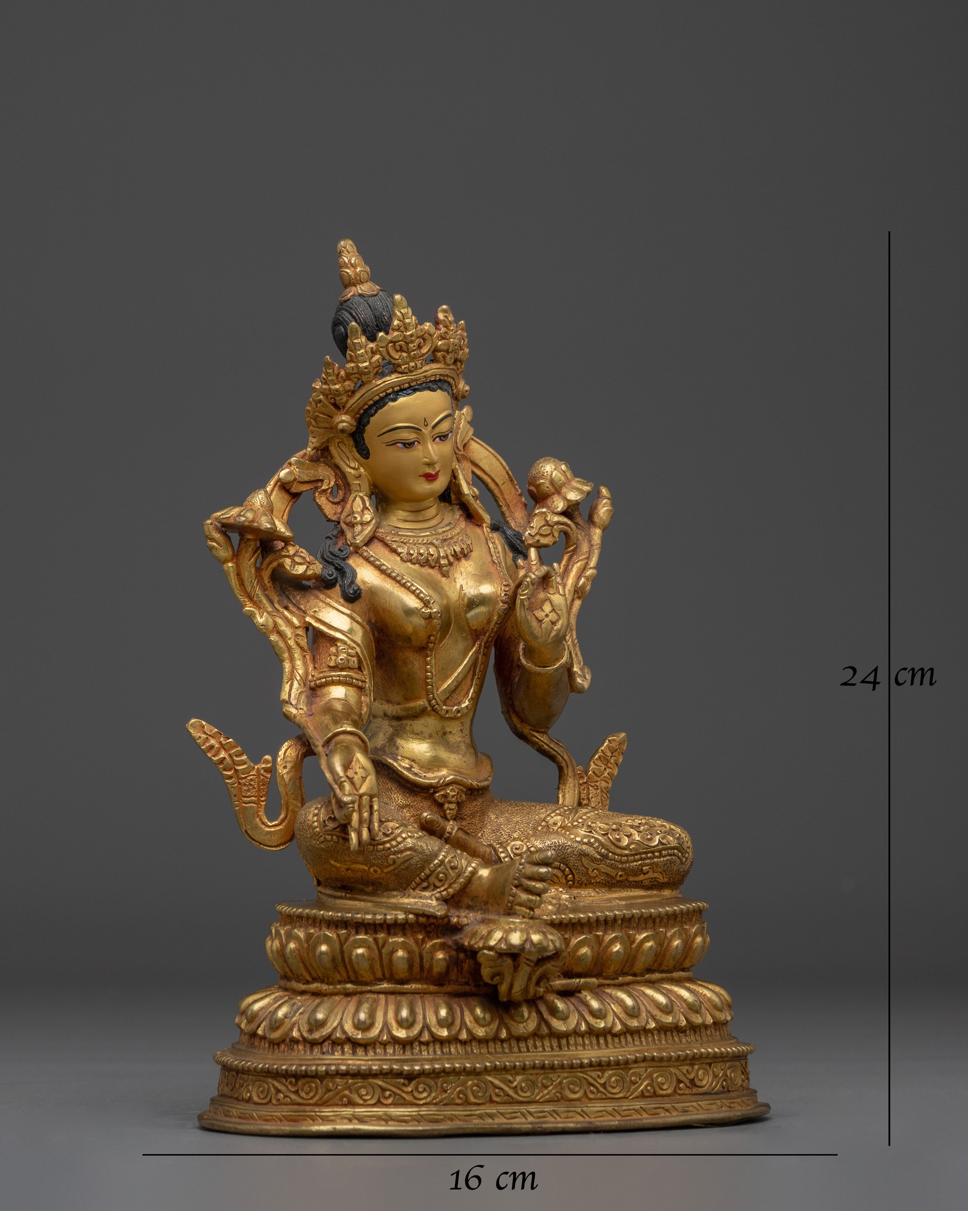 Green Tara statue in 24K gold gilded