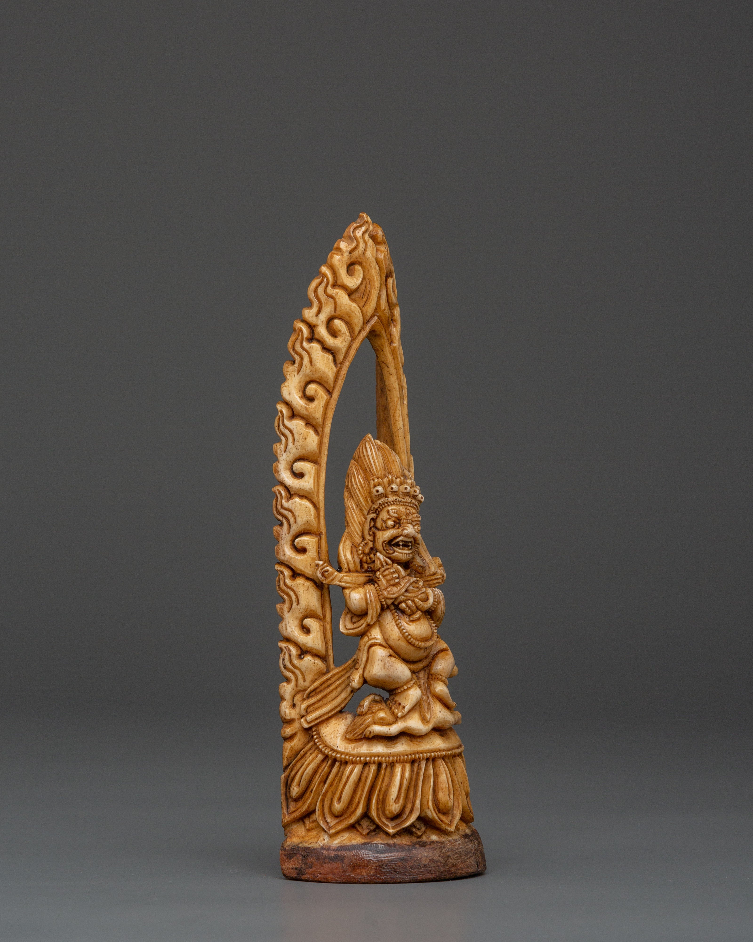 Wrathful Deity Bone Carving | Handcrafted Yak Bone Guardian Statue